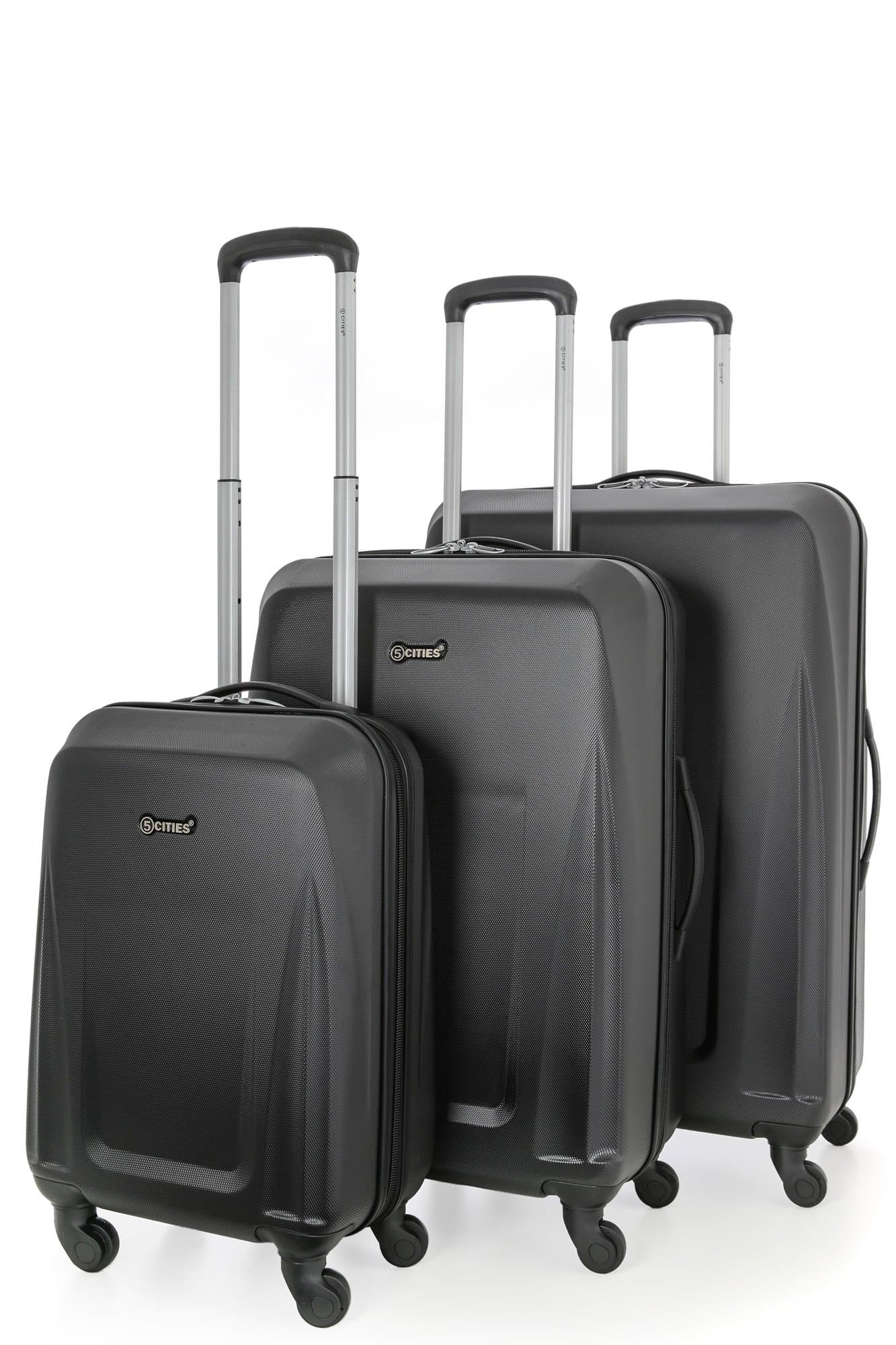 5 Cities Lightweight ABS Hard Shell 3 Piece Luggage Suitcase Set with 4 Wheels (21" Cabin + 25" Medium + 29" Large), Black