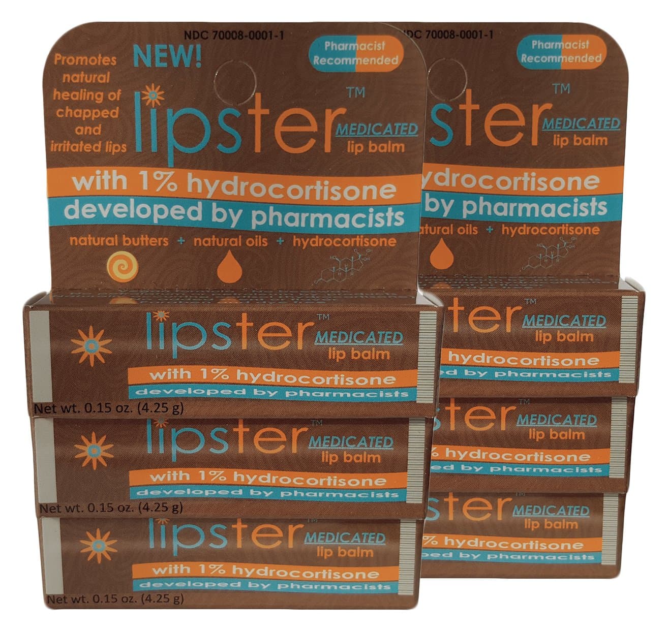 Lipster Medicated Lip Balm with 1% Hydrocortisone (6 pack)