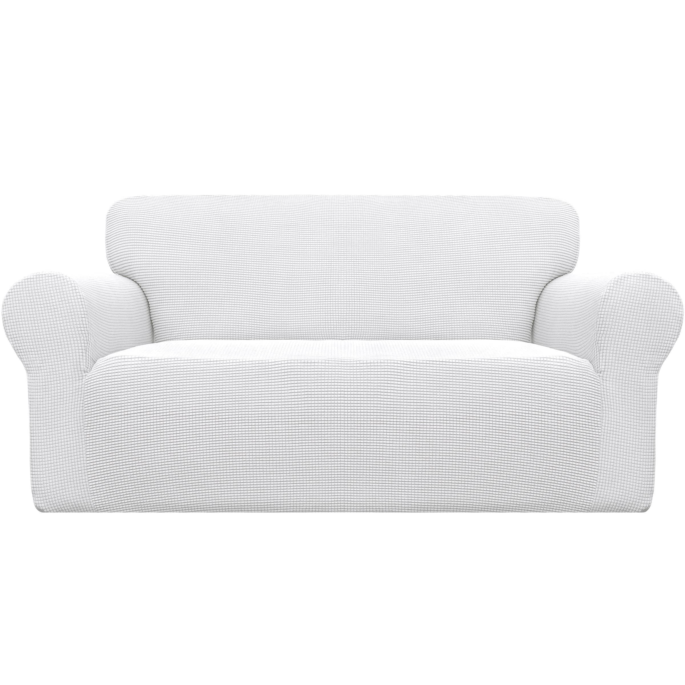 Easy-Going Stretch Loveseat Slipcover 1-Piece Couch Sofa Cover Furniture Protector Soft with Elastic Bottom for Kids. Spandex Jacquard Fabric Small Checks(loveseat,Snow White)
