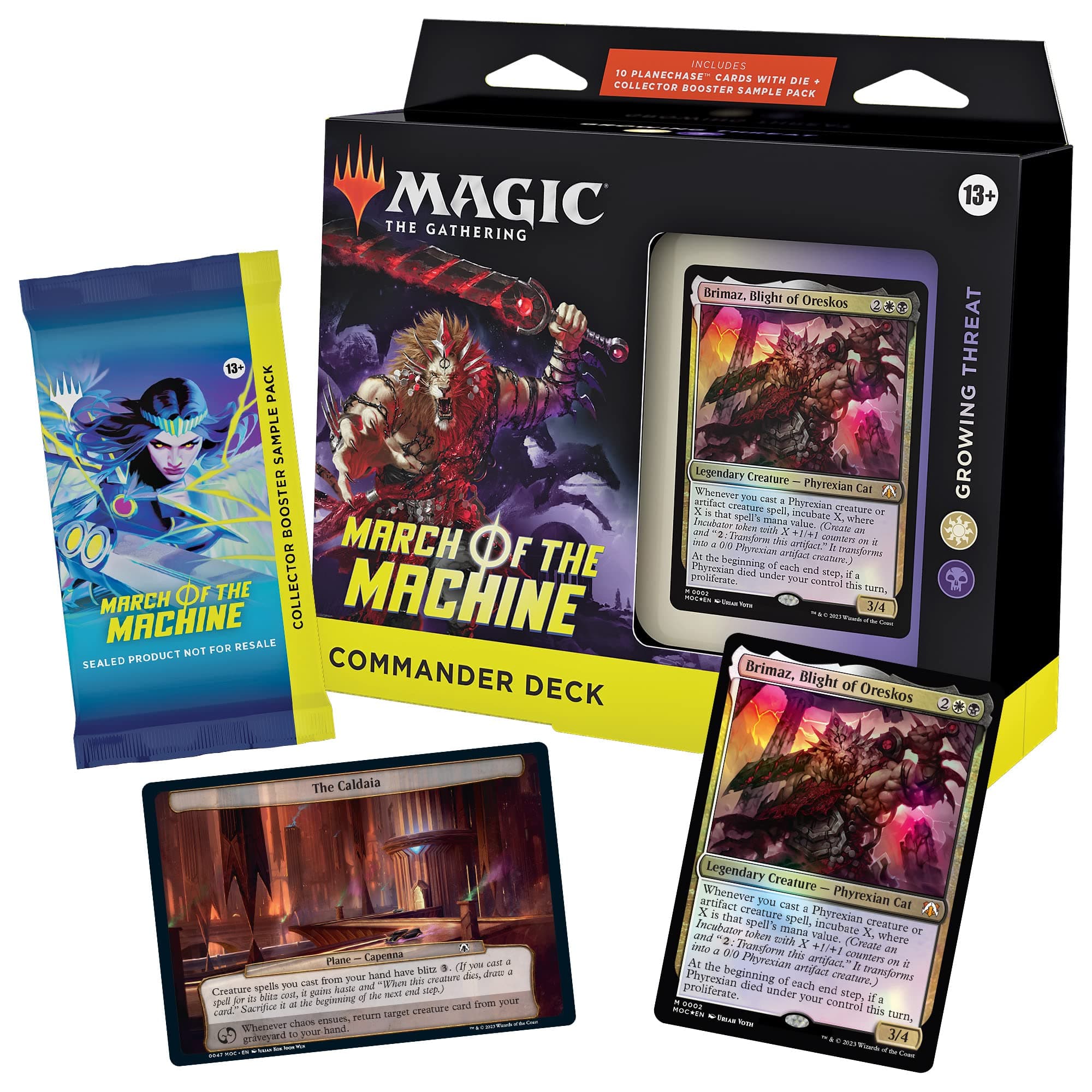 March of The Machine Commander Deck - Growing Threat (100-Card Deck, 10 Planechase Cards, Collector Booster Sample Pack + Accessories)