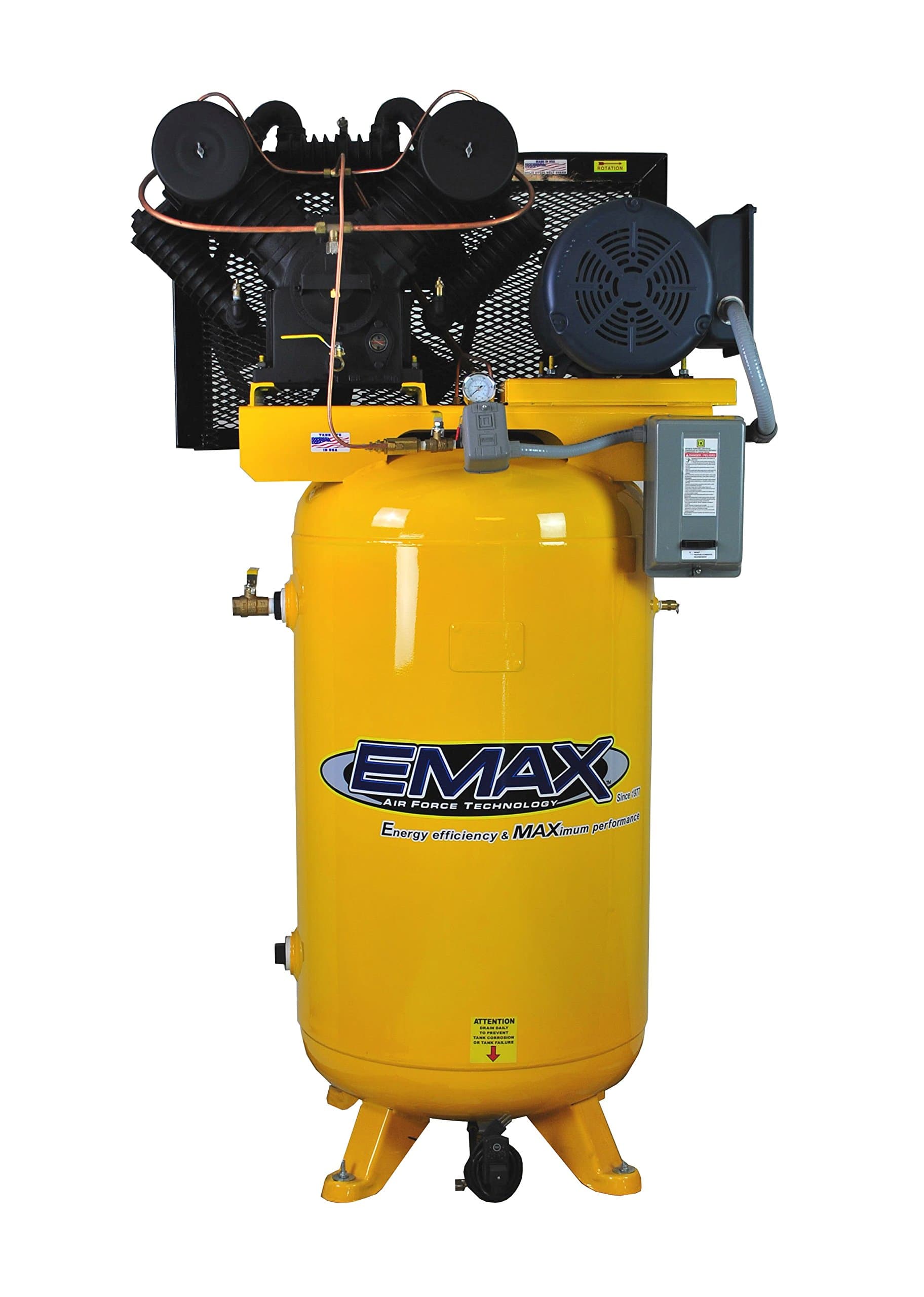 7.5 HP Quiet Air Compressor, Vertical, 1 PH, 80 Gallon, Industrial Plus Series, Model EP07V080V1 by EMAX Compressor