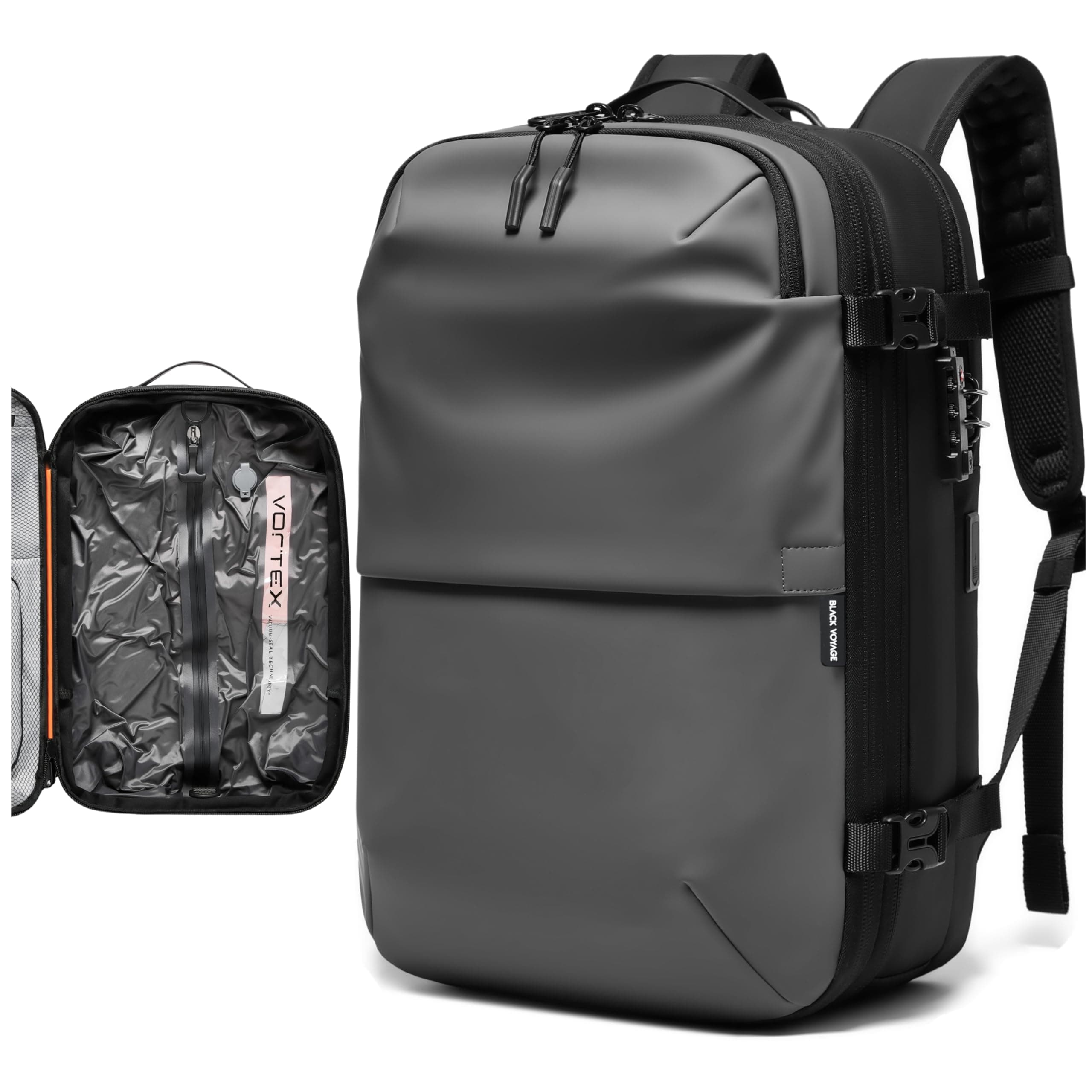 BlackVoyage Vortex Vacuum Seal Travel Backpack 60L Expandable Air Compression System Water Resistant TSA Lock