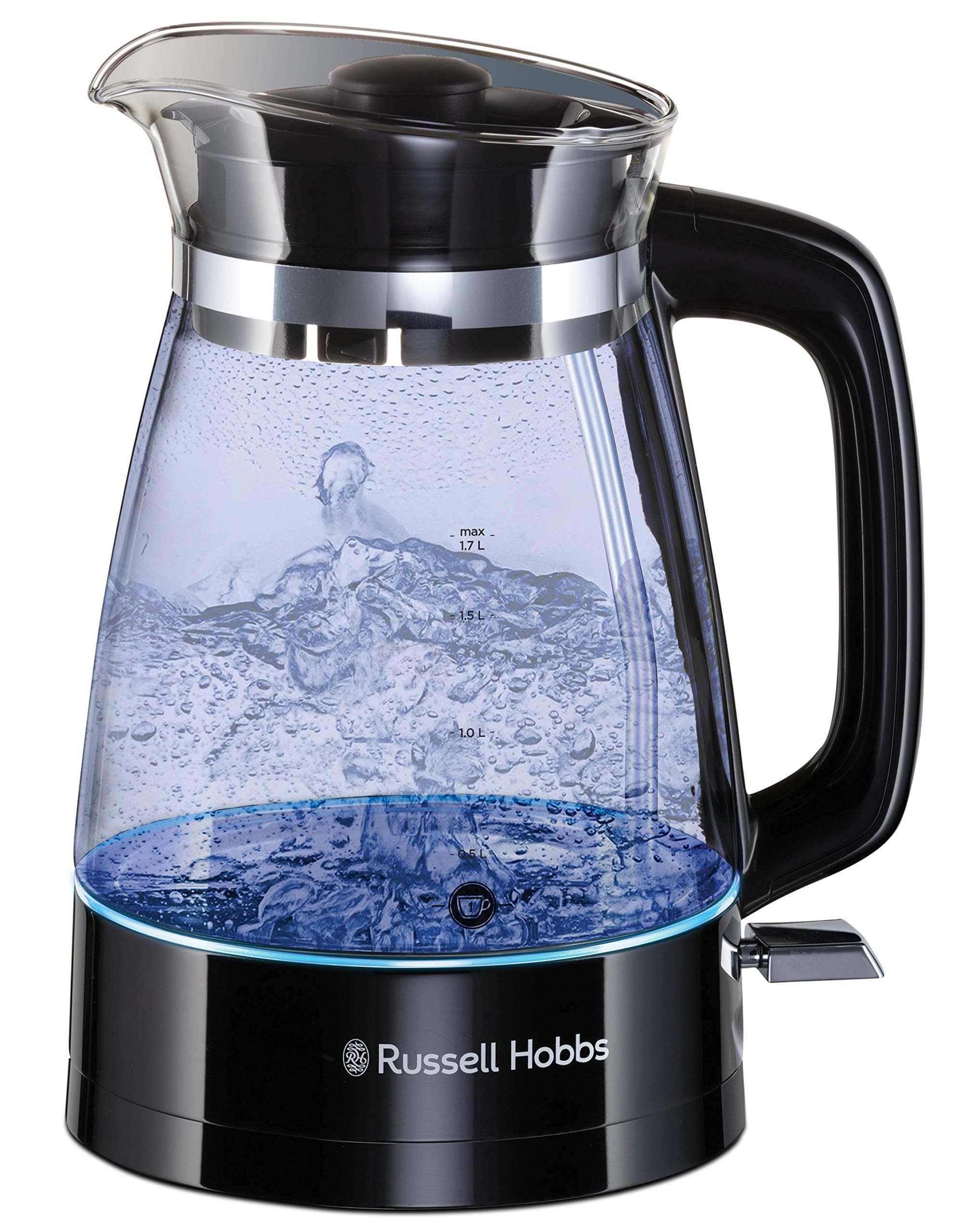 Classic Glass Kettle, 1.7l, 2400W, Blue LED Lighting, Quick Boil Function, Removable Lid, Perfect Pouring Spout, 360° Base with Cord Storage, 26080-70