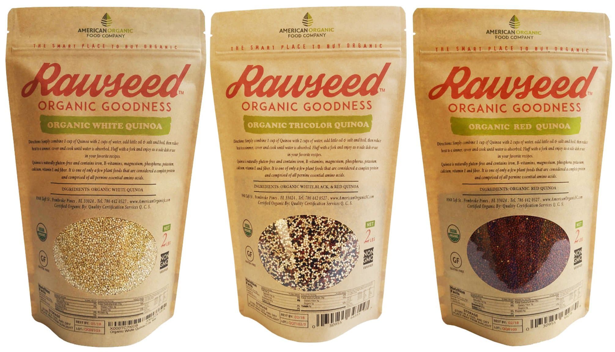 Rawseed Organic White, Red, and Tri-color Quinoa 3 pack 6lbs