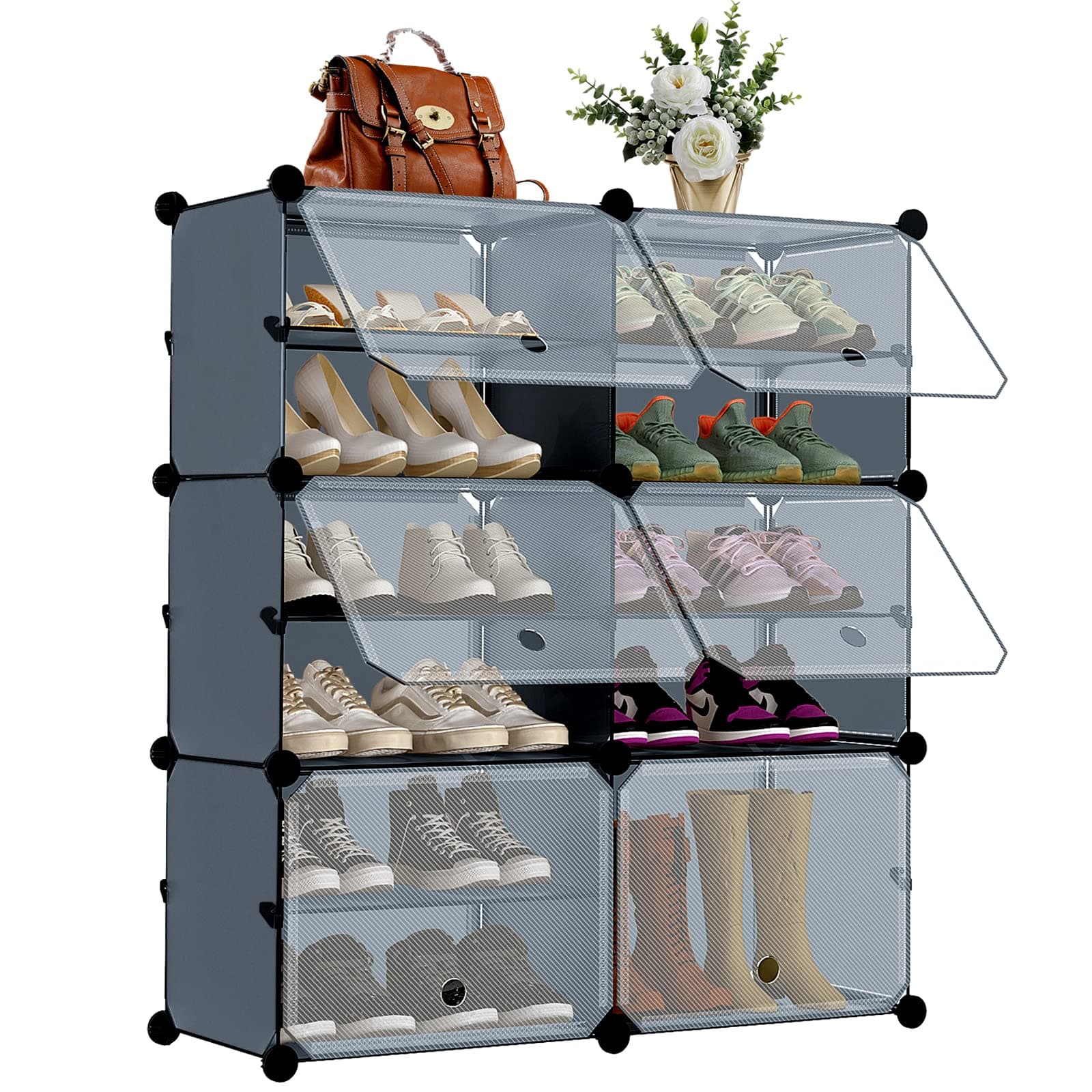 6-Tier Shoe Rack, Grey, Plastic, 24 Pair Storage Organizer for Shoes, Clothes, Accessories