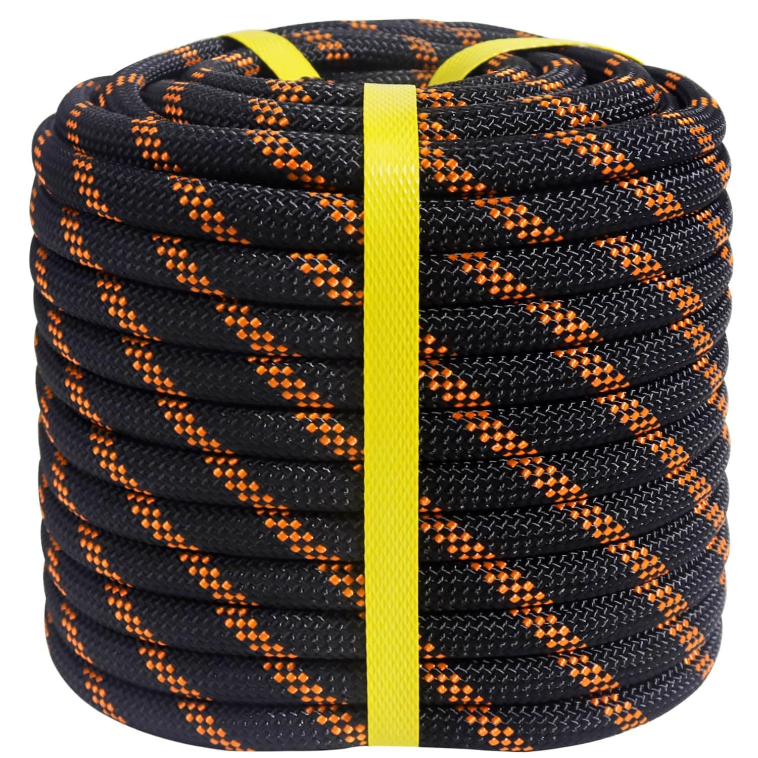 Double Braided Arborist Rigging Rope (1/2 in x 100 ft) Polyester Rope Climbing Rope 48 Strands for Tree Work Climbing Pulling Swing Sailing, Black/Orange