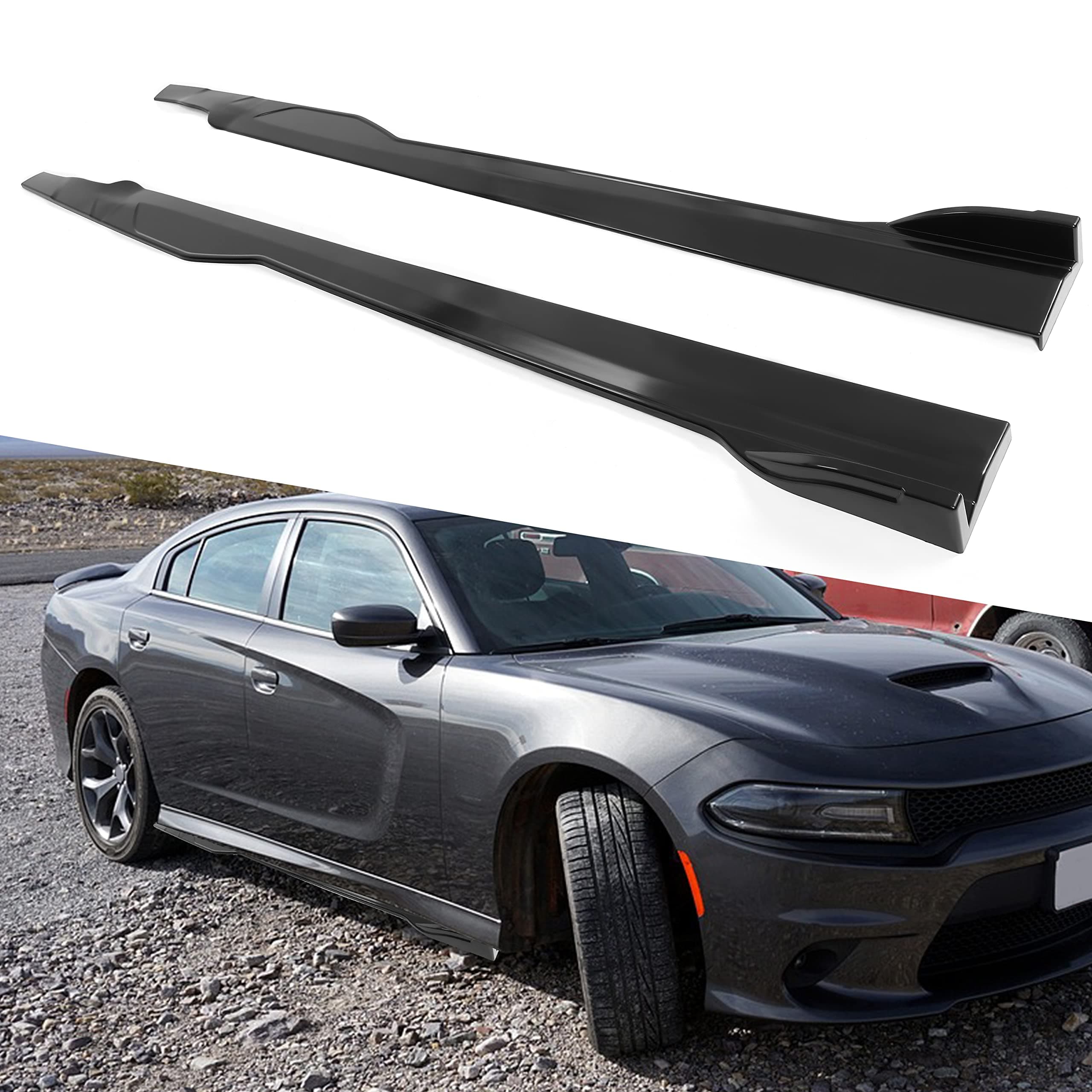 HECASA Side Skirts Body Kit Replacement Compatible with 2015-2023 Dodge Charger SRT Black Pair Rocker Panels Guard Side Extension Splitter