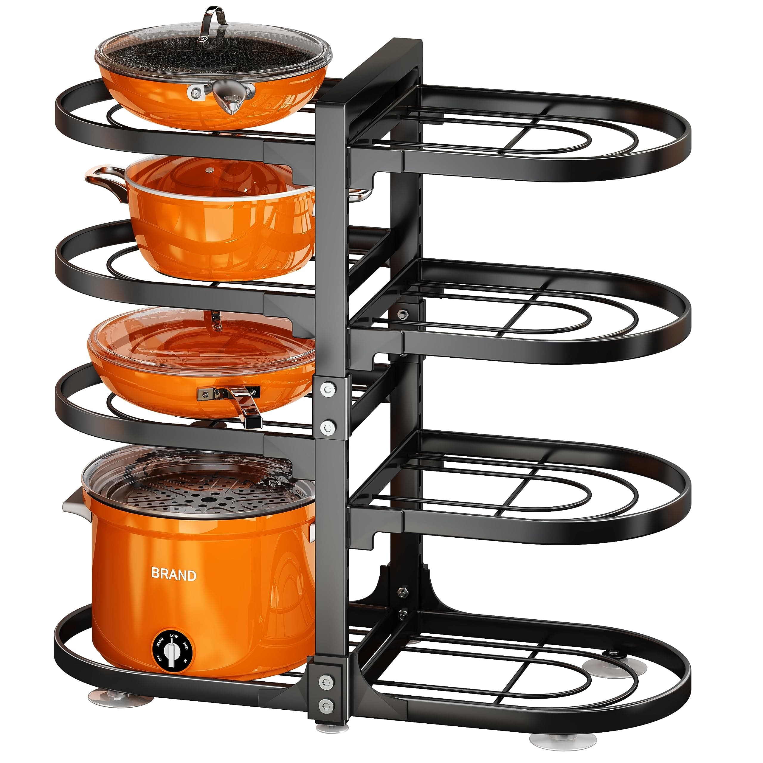 PXRACK Pots and Pans Organizer for Cabinet, 8 Tier Adjustable Pot and Pan Organizer Rack for Kitchen Under Cabinet Storage & Organization, Heavy Duty 21" Height Pan Organizer for Heavy Cookware