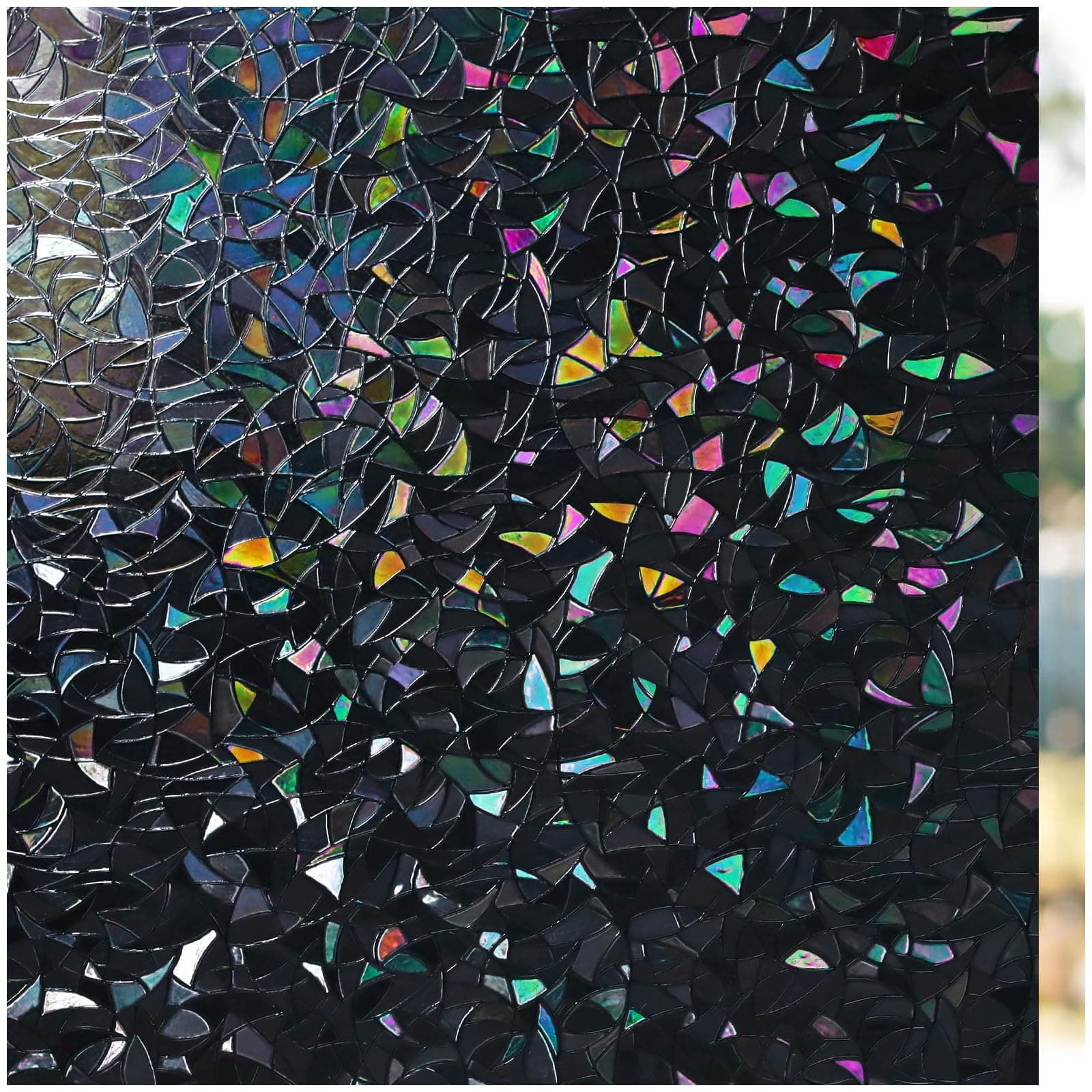 Haton Blackout Window Film, Black Out Window Cover, Stained Glass Sun Light Blocking Privacy Tint Shades for Home Room Darkening Dark Day Sleep Heat Control, Non-Adhesive, Black 17.5" x 78.7"