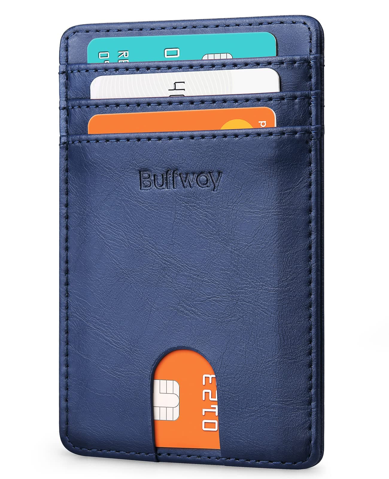 Buffway Men's Slim Wallet Minimalist Thin Wallet Front Pocket Leather Credit Card Holder with RFID Protection for Work, One Size, blue