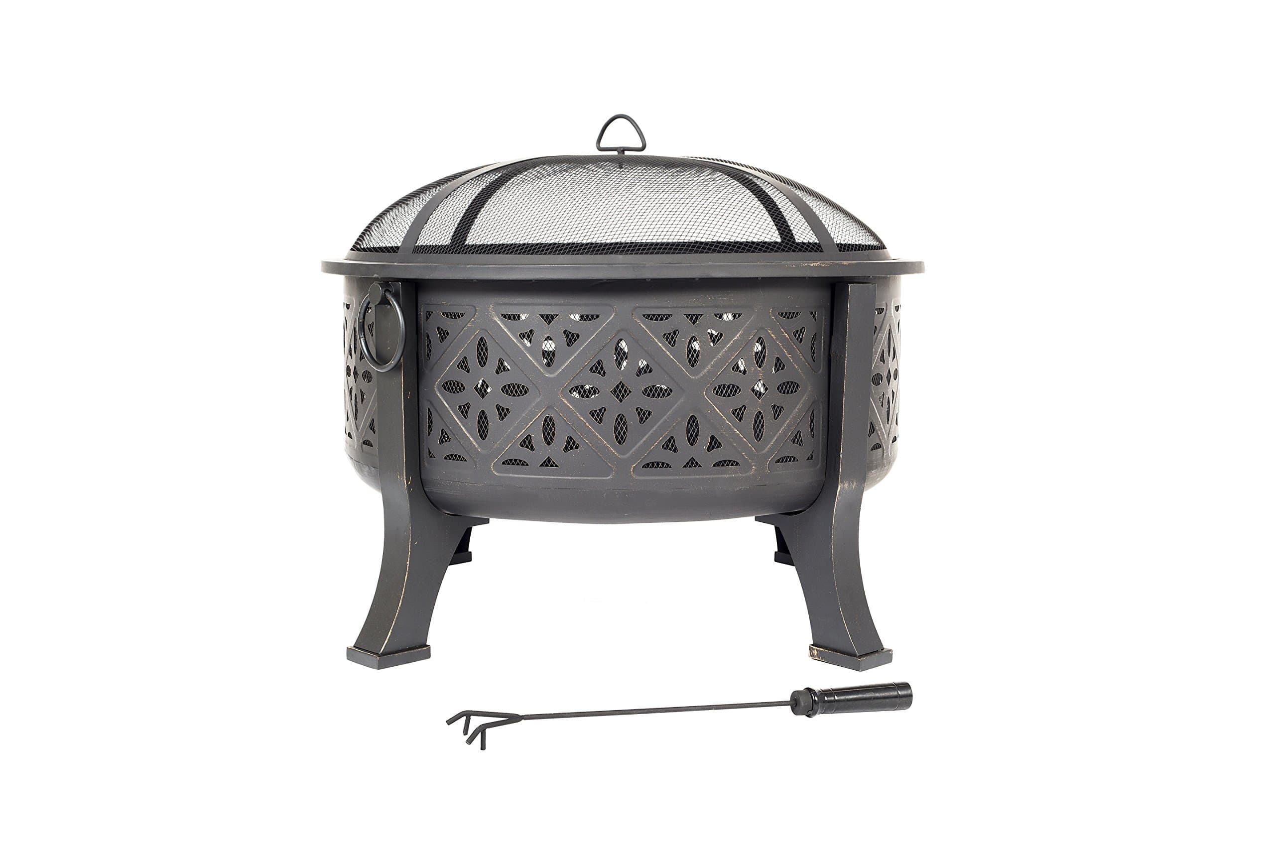 Garden Fire Pit Classic – Moresque Deep Firepit with Grill | Outdoor Fire Pit & Patio Heater, Garden Fire Bowl with Cooking Grill, Steel, for Outdoor Heating & Ambience