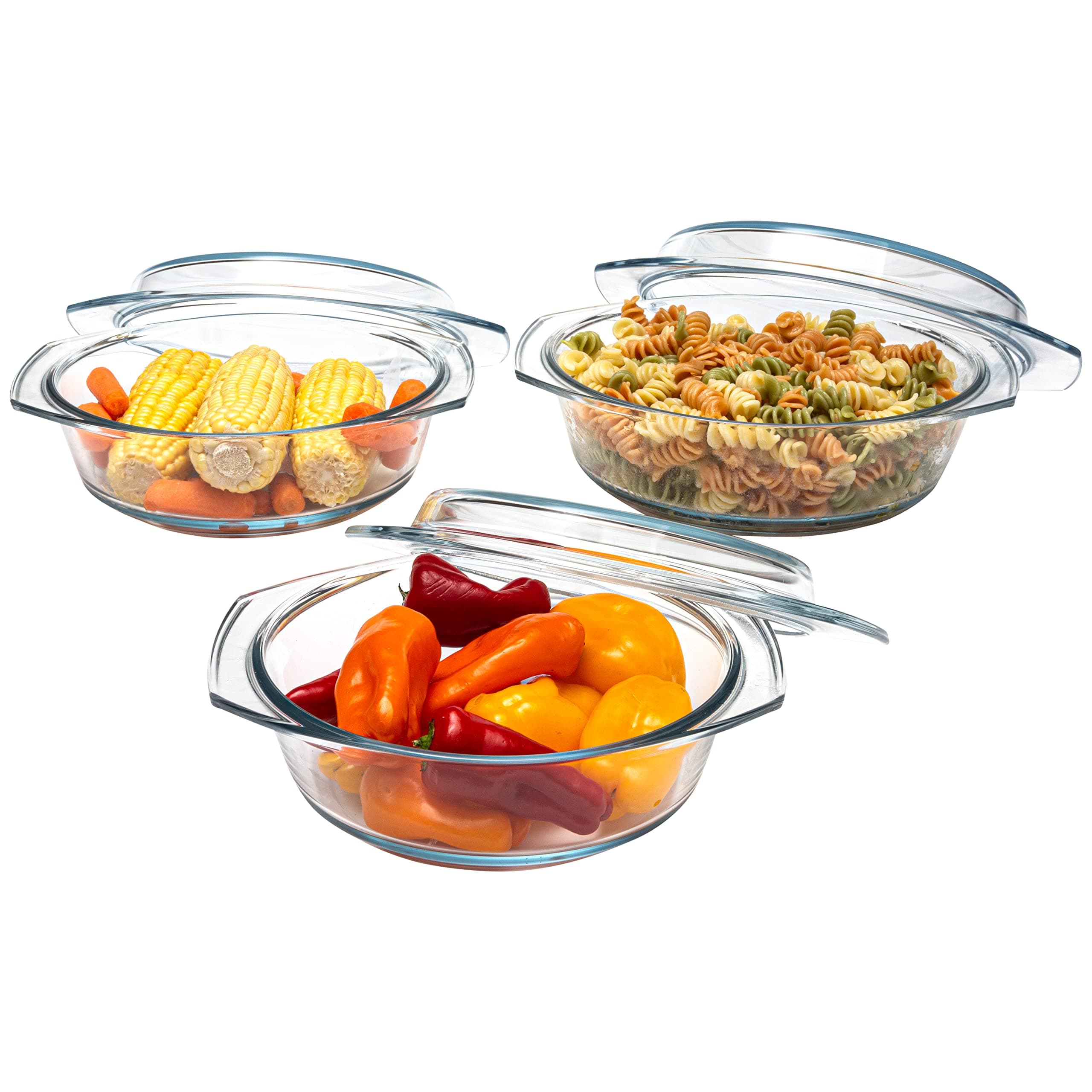 Casserole Dish Set with Lid, Round Glass Cookware, Borosilicate Glass, Made In Europe 1 Qt, 1.5 Qt and 2 Qt Baking Dishes, Set of 3