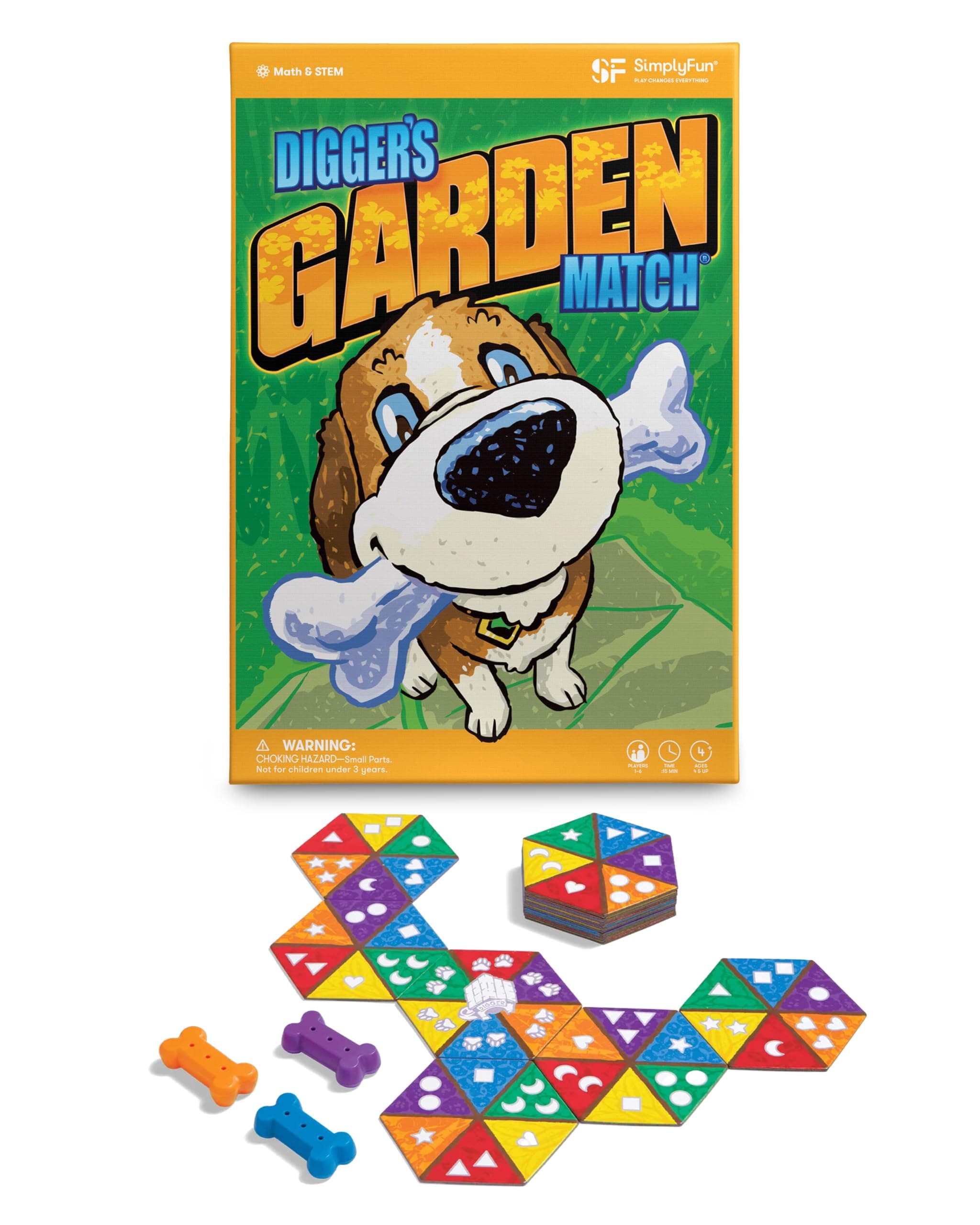 SimplyFun Diggers Garden Match – A Game for Kids to Develop Spatial Thinking Skills - Puzzle Game That Matches Colors and Shapes - 1 to 6 Players, Ages 4 & Up