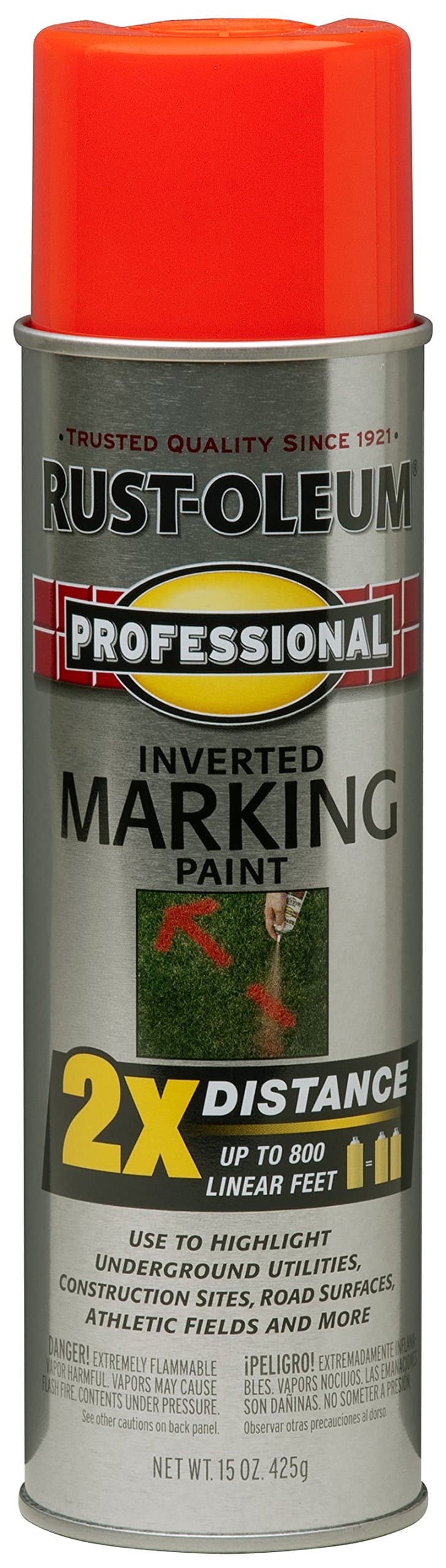 266590 Professional 2X Distance Inverted Marking Spray Paint, 15 oz, Fluorescent Red-Orange