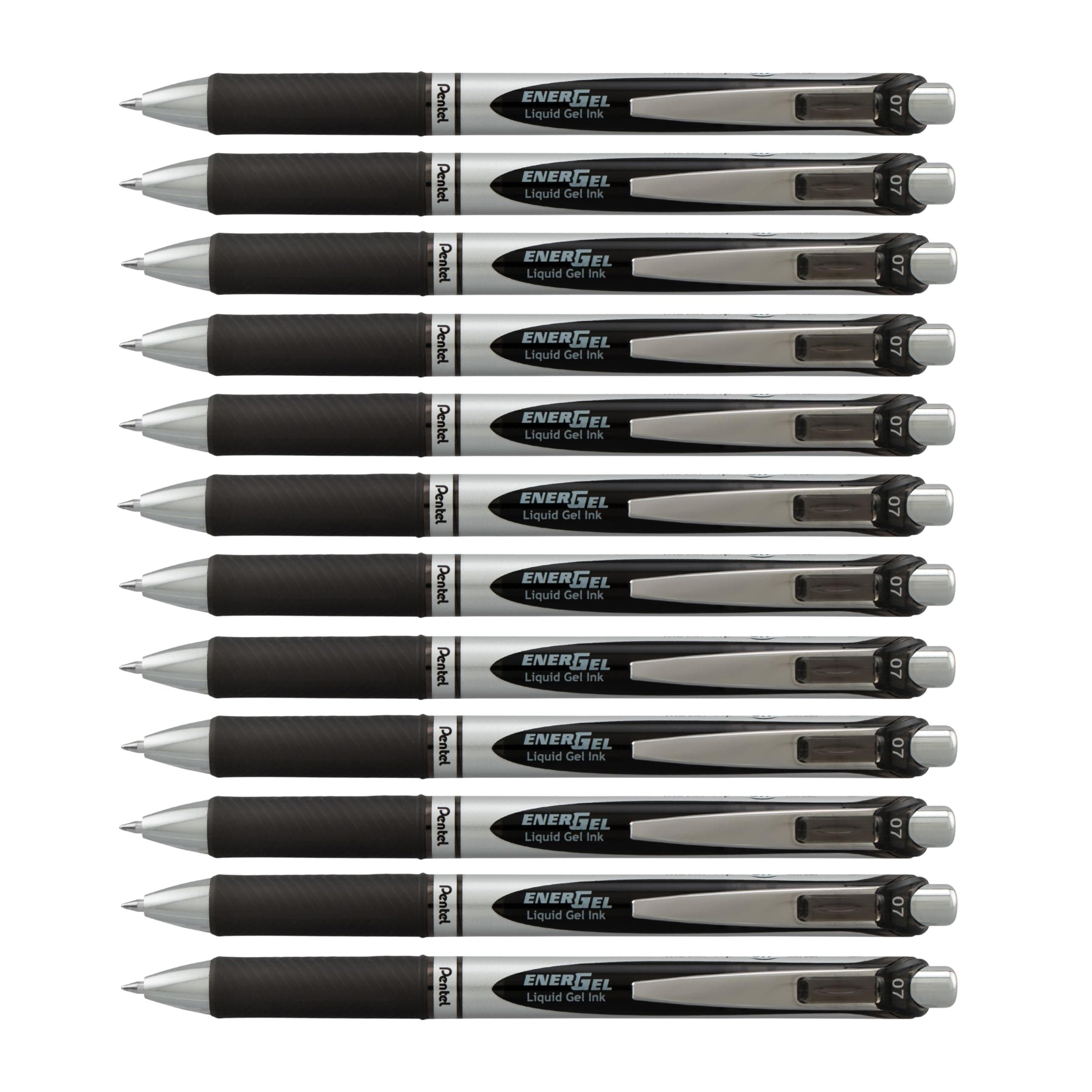 Pentel EnerGel RTX Retractable Liquid Gel Pen, (0.7mm) Medium Line, Metal Tip, Black Ink, Box of 12 (BL77-A)