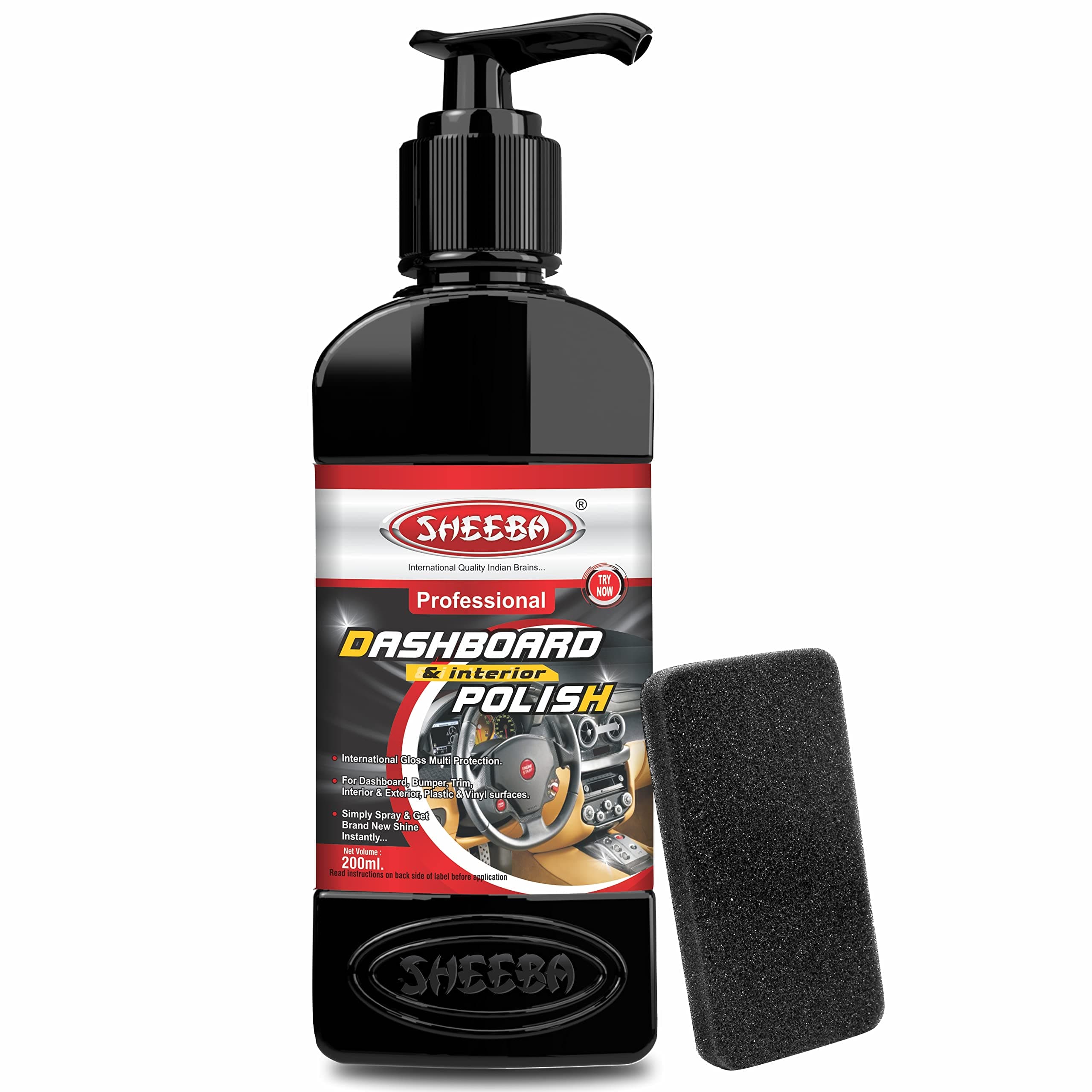 Dashboard & Interior Polish PROTECTANT with applicator pad for Cars & Bikes, Restores Original Look, Long Lasting, for Plastic & Vinyl Surfaces, Prevents Ageing, Dullness, Non Greasy: 200mL