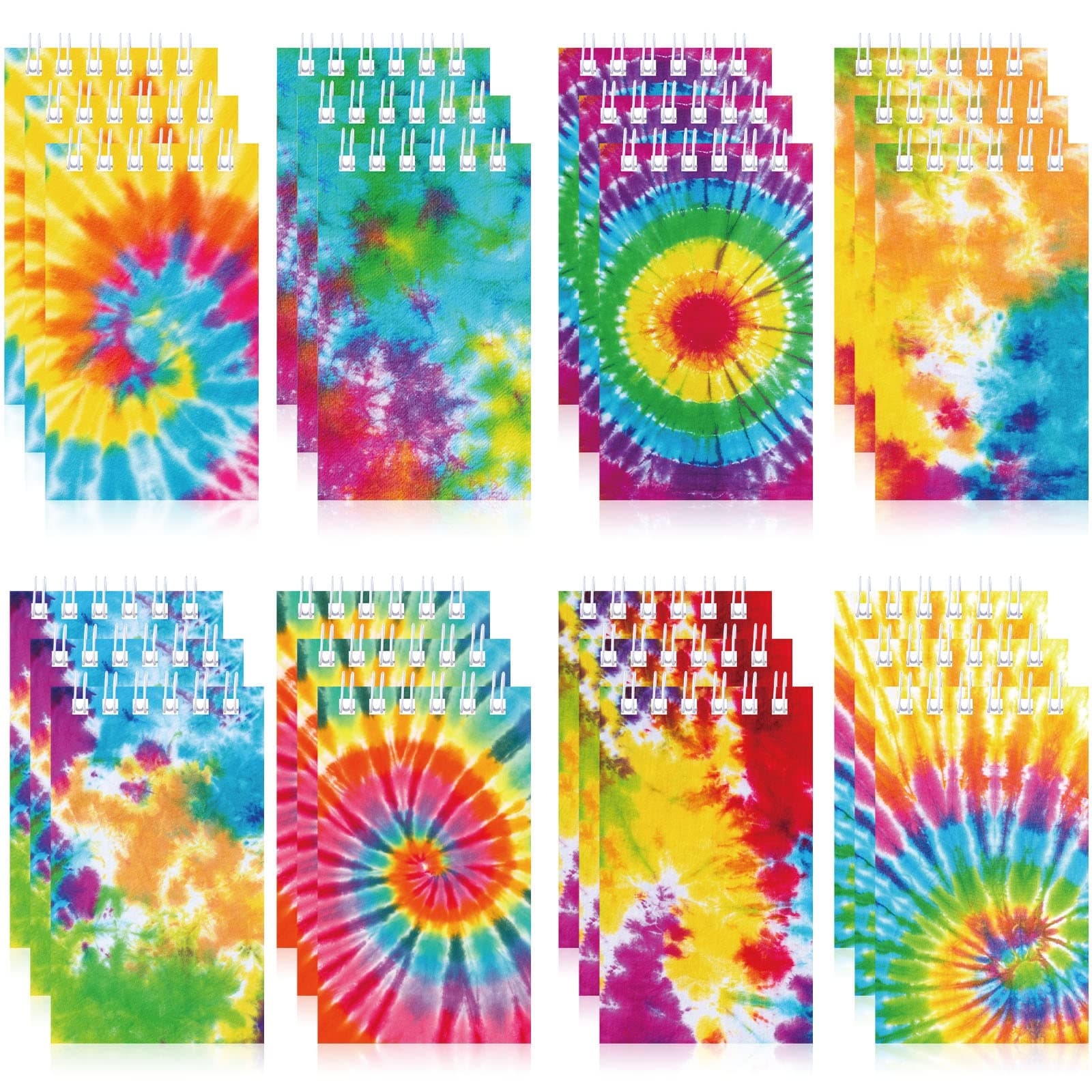 Nezyo 24 Pcs Mini Tie Dye Notebooks, Pocket Journal Notepads Little Spiral Note Pads Set Fun Coil Blank Small Notebook for Back to School Birthday Tie Dye Pastel Art Hippie Party Favors Supplies