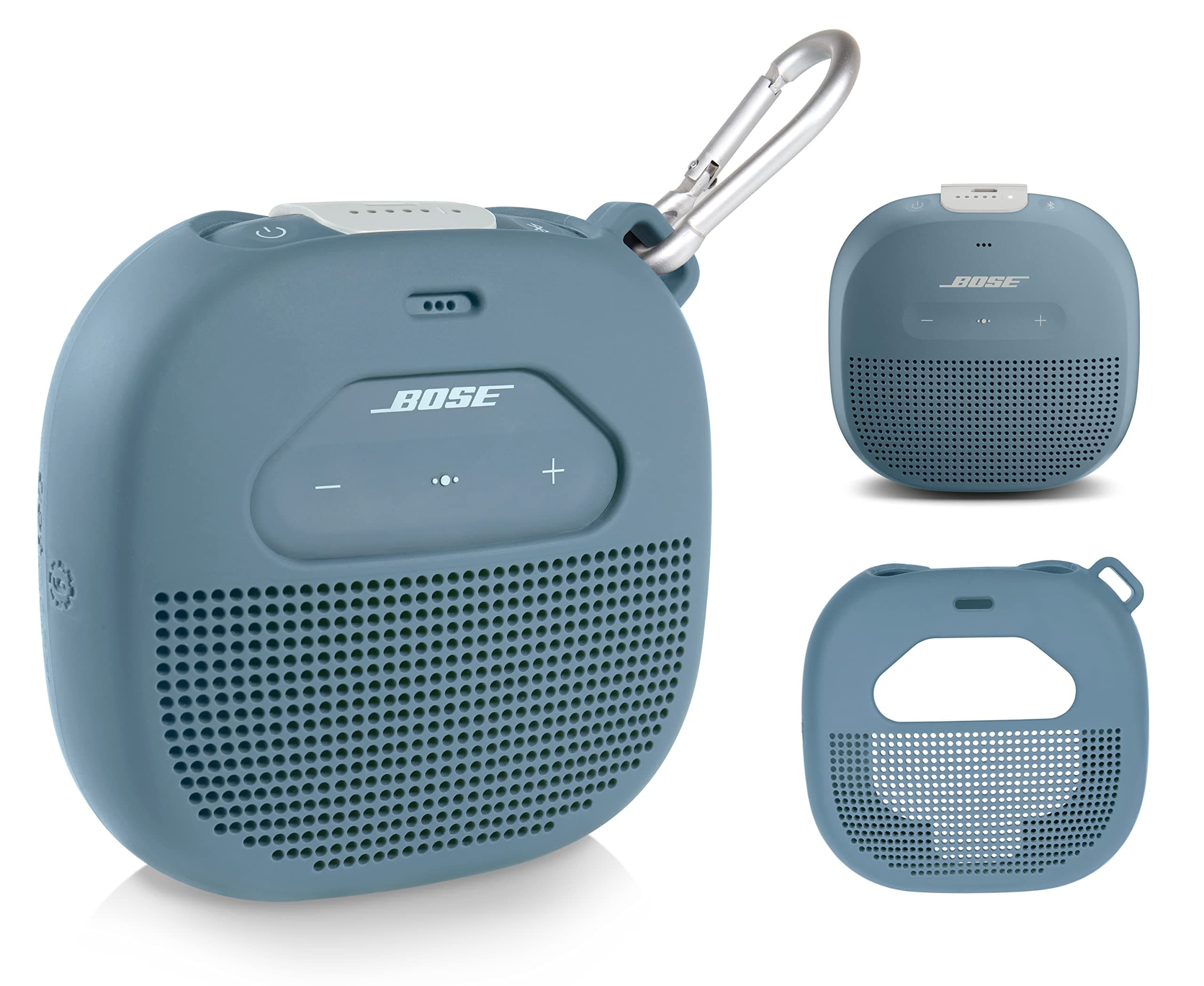 Protective Case for Bose SoundLink Micro Bluetooth Speaker - Featured Design with Mesh Pocket for Cable and Other Accessories, Elastic Strap to Secure Device (Stone Blue)