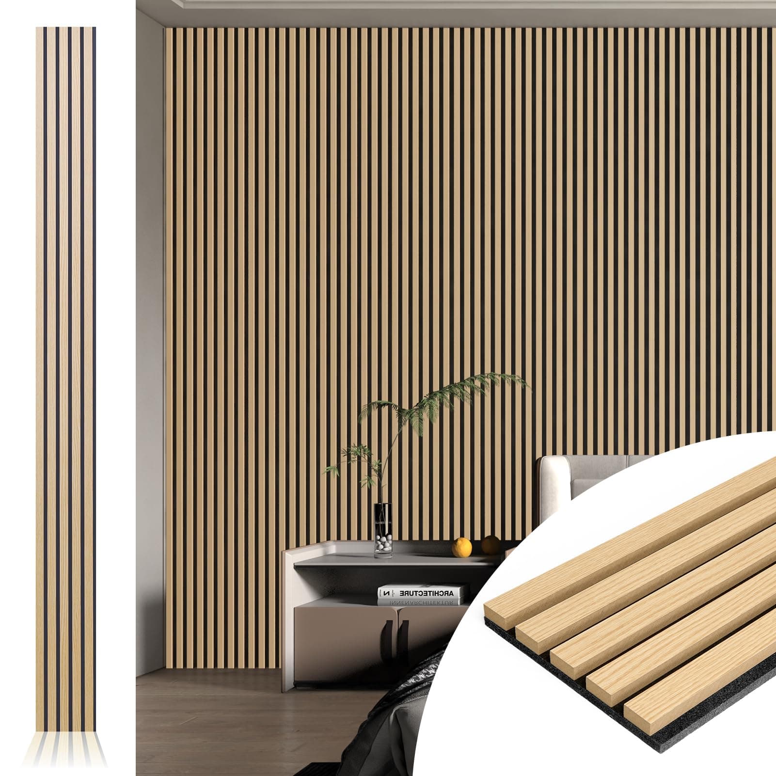 Art3d 4pcs-107 x 8in Slat Acoustic Panel for Wall and Ceiling, 3D Fluted Sound Absorbing Panel with Wood Finish, Oak