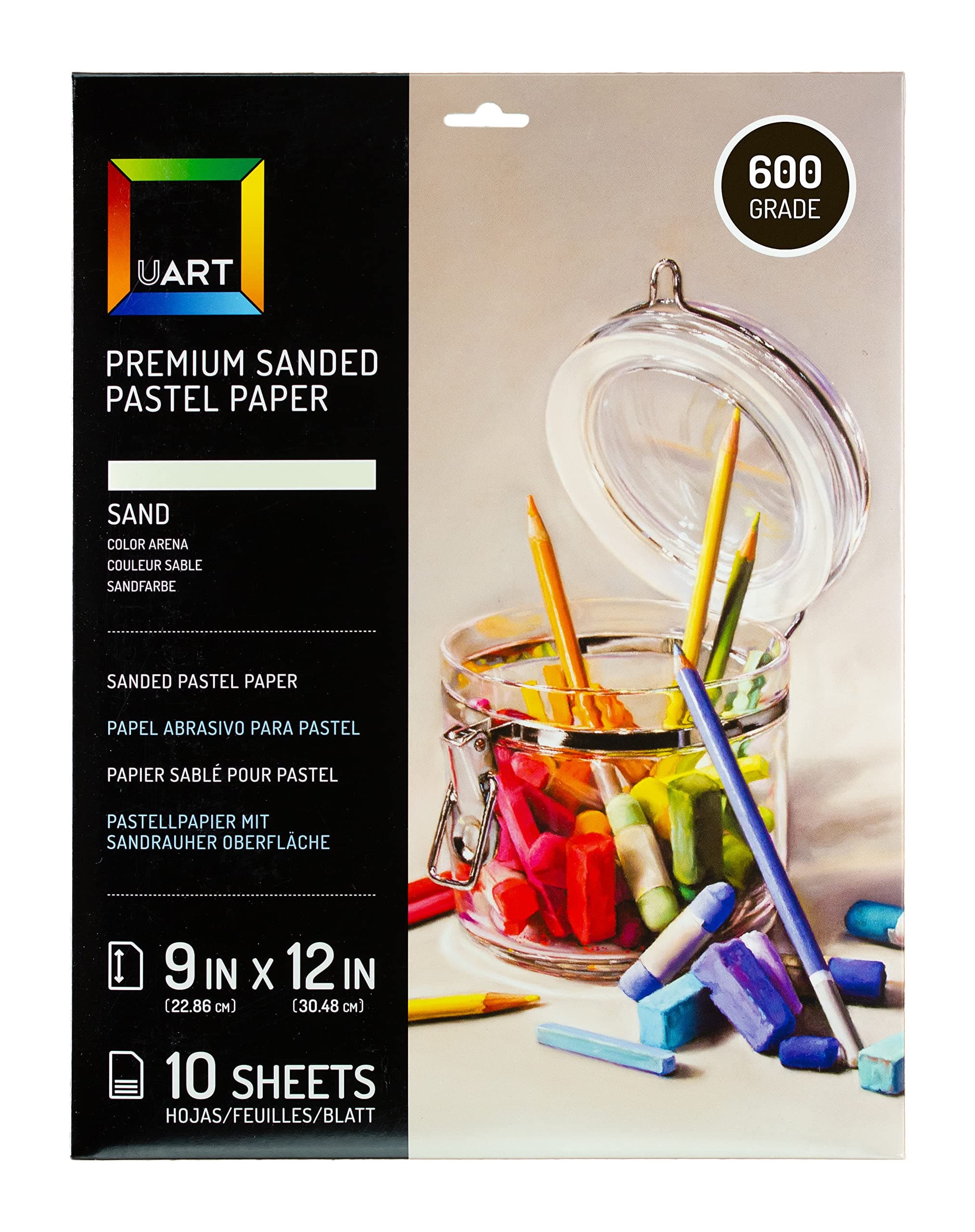 Uart Sanding Pastel Art Paper, Off-White, 9" x 12", Paper Grit, #600, 10 Pack