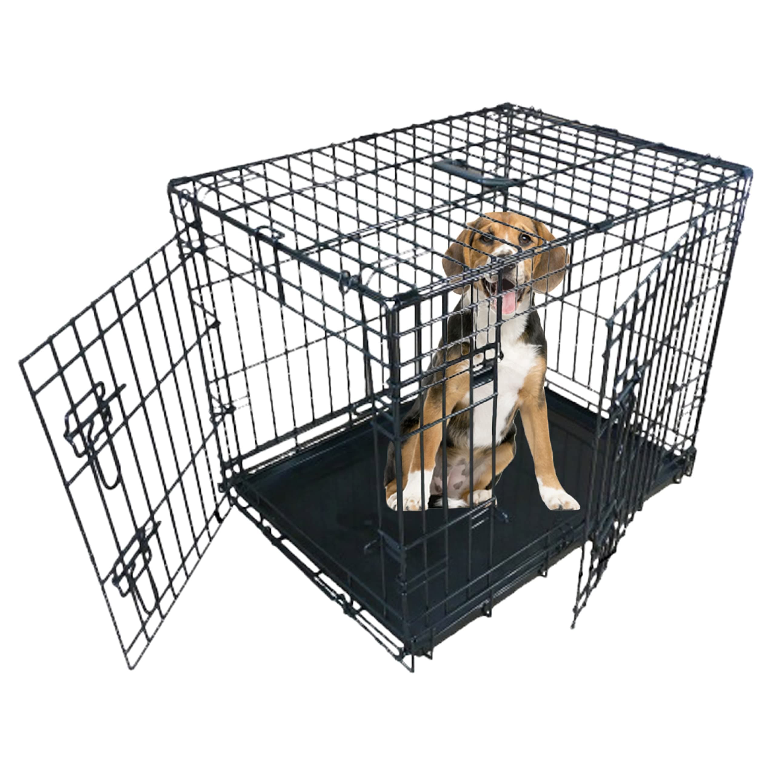 Ellie-Bo Black Standard Medium 30-inch Folding 2-Door Dog Cage/Crate with Metal Tray