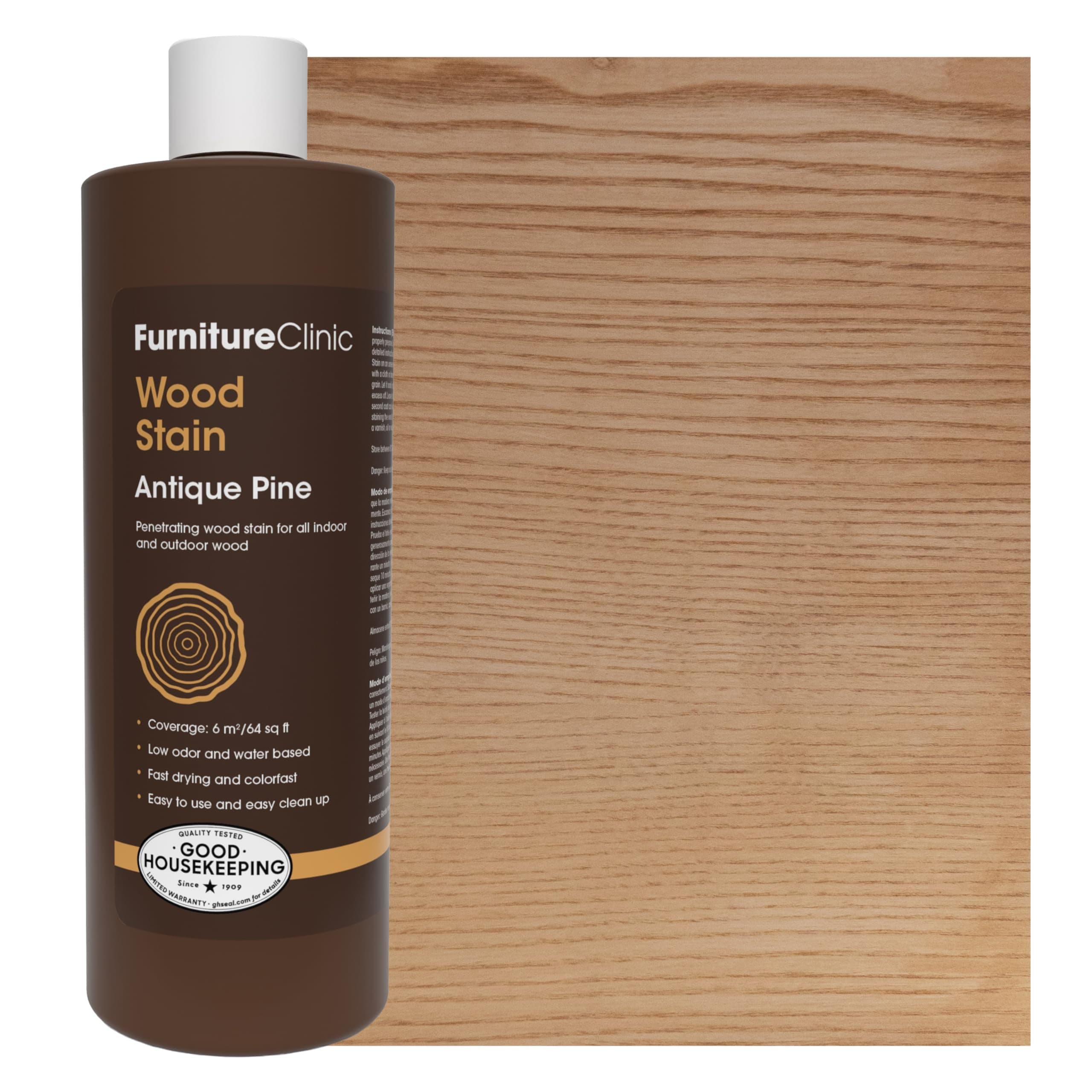 Wood Stain | Antique Pine | Water Based | Fast Drying, Low Odor, & Non-Toxic | for Indoor & Outdoor Furniture and More | Multiple Finishes | (17oz / 500ml)