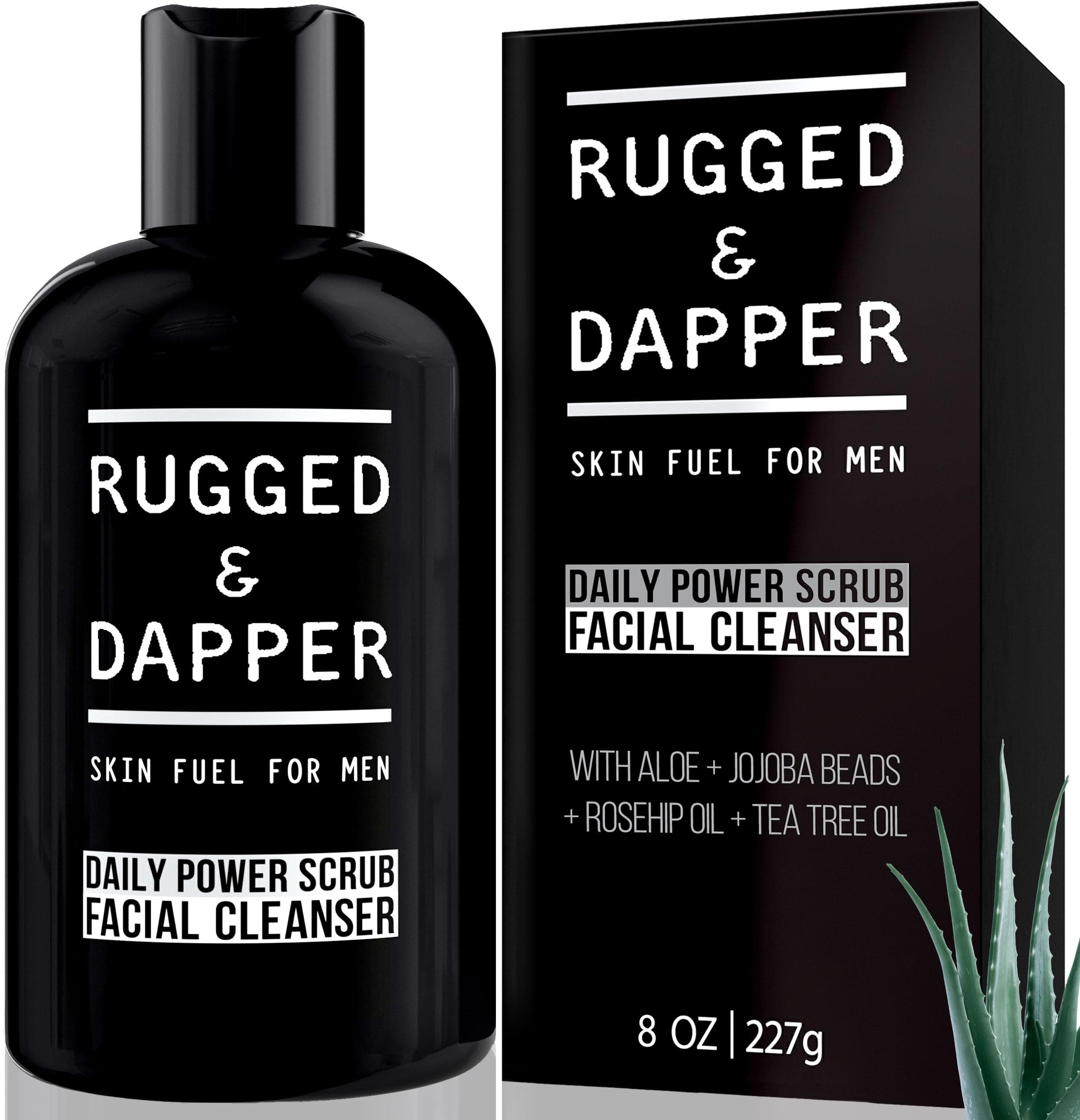 RUGGED & DAPPER Daily Power Scrub | 8 oz | Premium Exfoliating Mens Face Wash | Deep Cleans + Prevents Breakouts | Face Wash Men's | Natural Ingredients | Made in USA