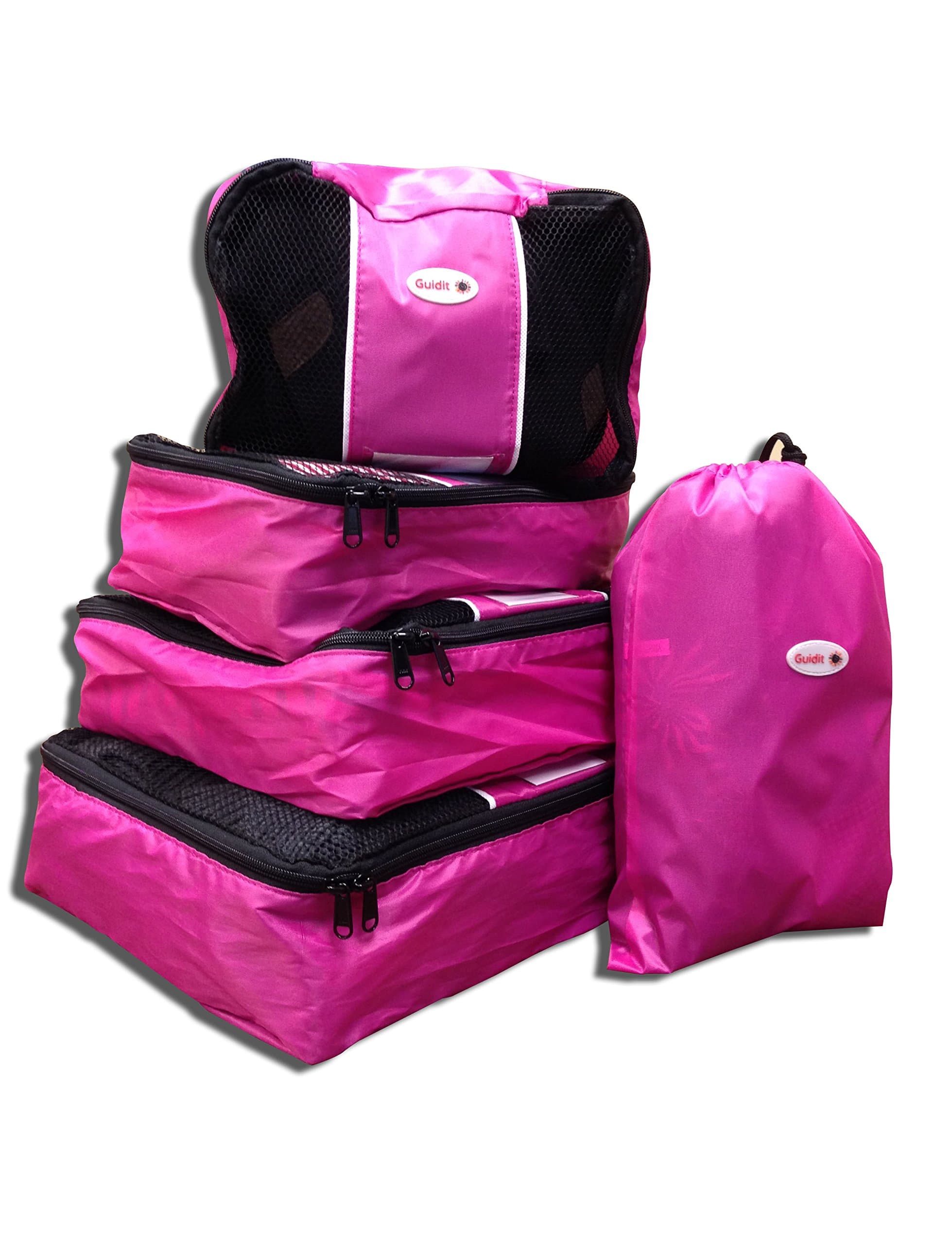 Guidit Packing Cubes - 4 Pcs. Plus Laundry Bag Hot Pink