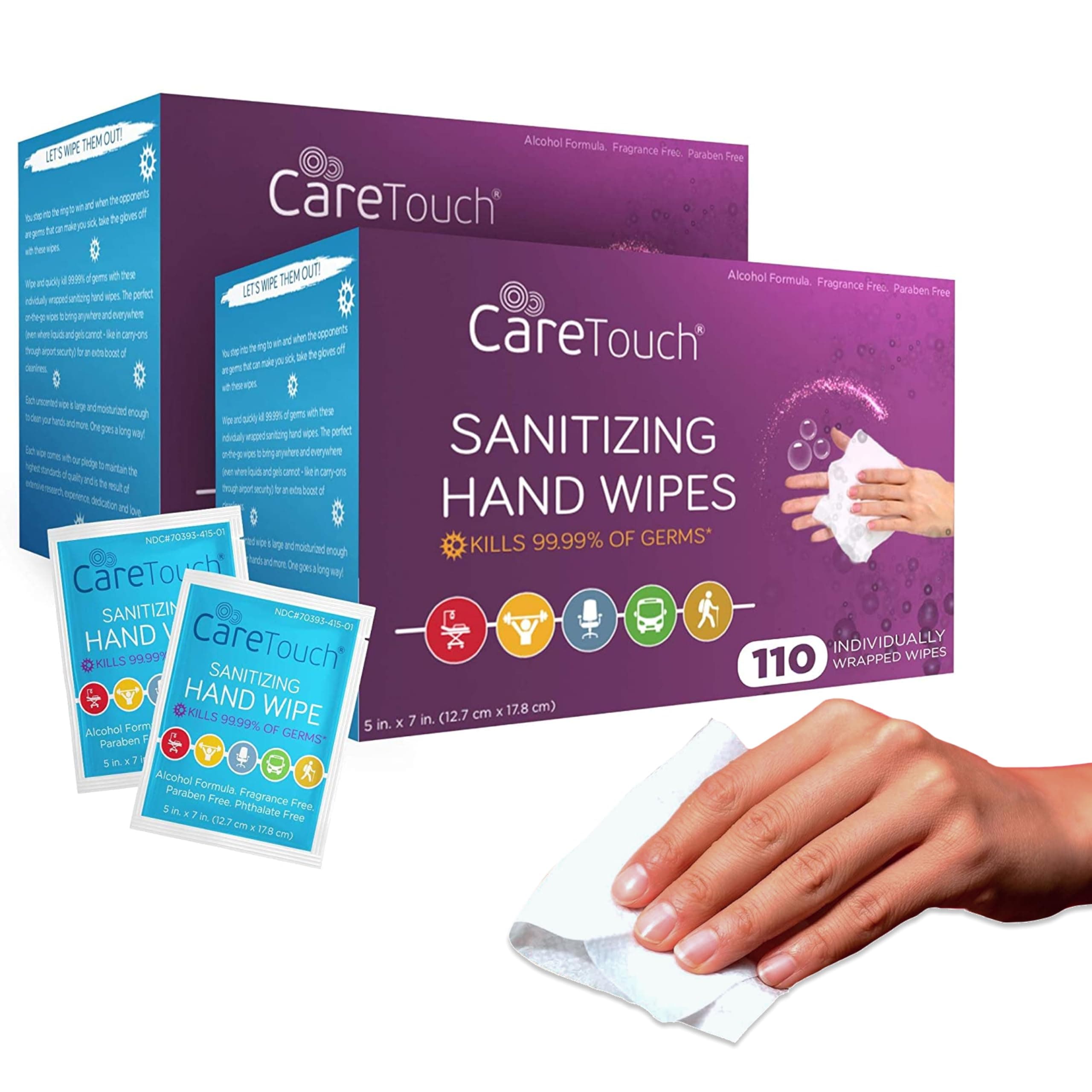Care Touch Hand Sanitizer Wipes – 220 Individually Wrapped Packets (Packing m...
