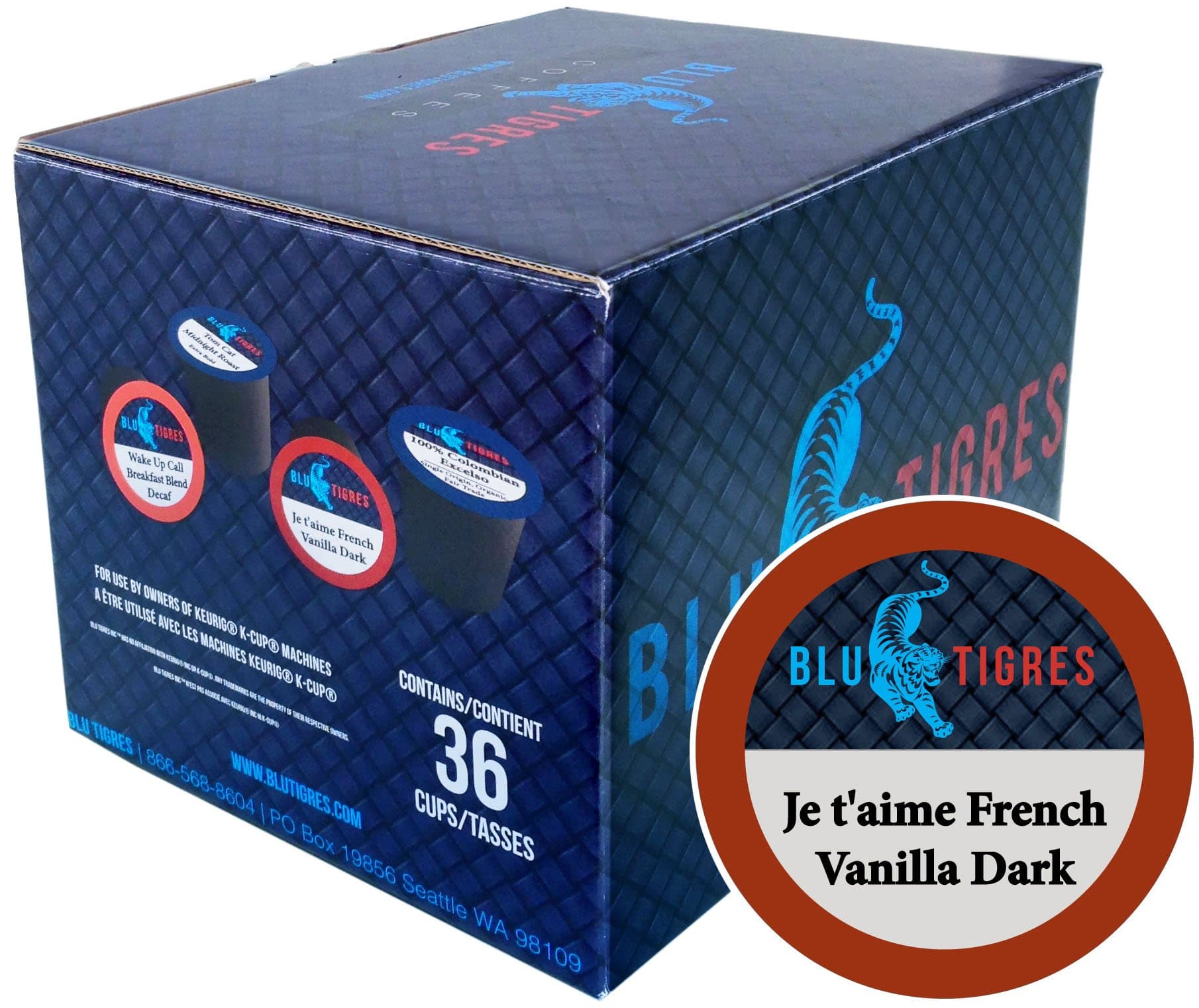 Blu Tigres Single-cup Coffee for Keurig K-Cup Brewers, Dark Coffee, Je T'aime French Vanilla, 36 Count