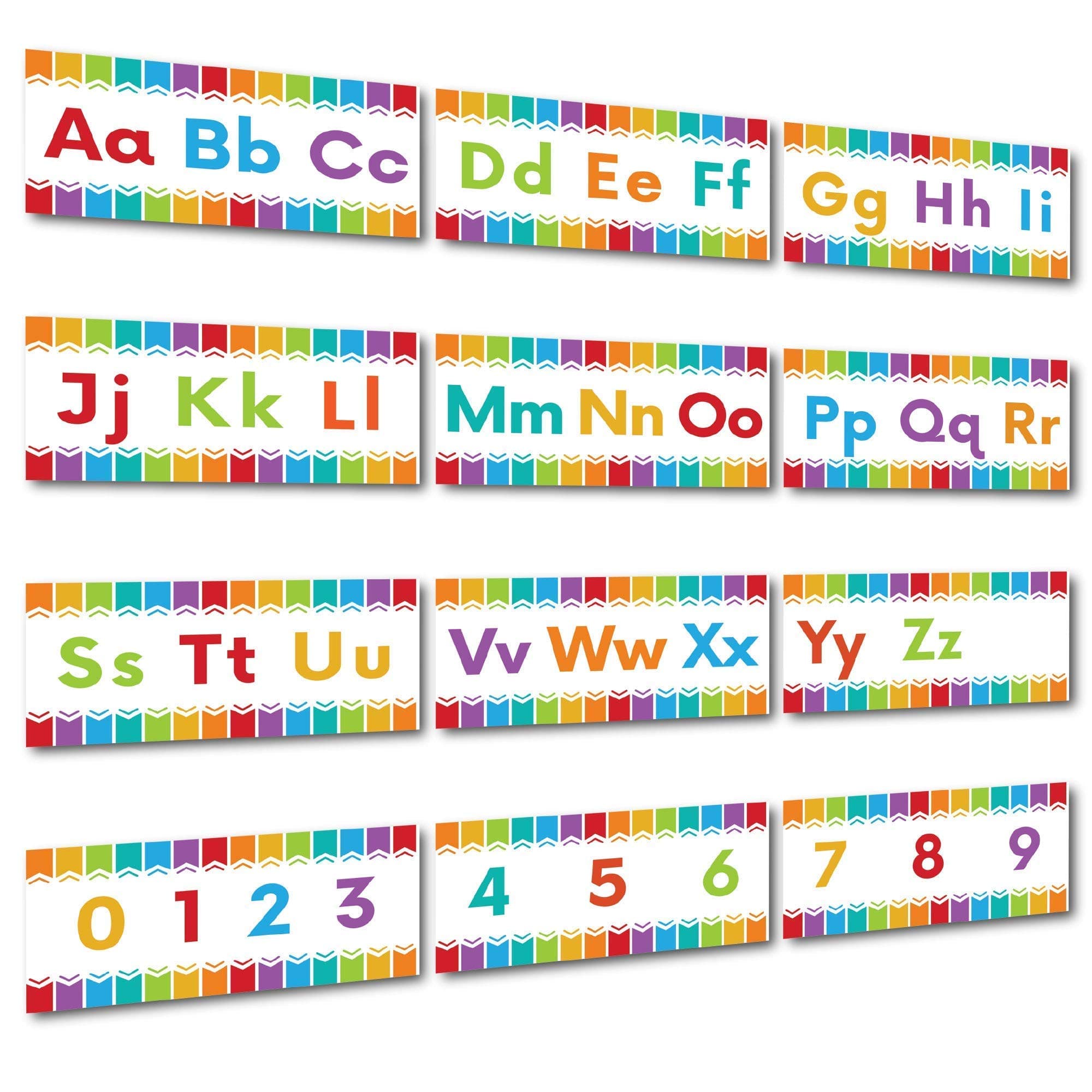 Sproutbrite Alphabet Wall Classroom Decorations and Bulletin Board Border Set Variation Including Numbers 0-9 (White)