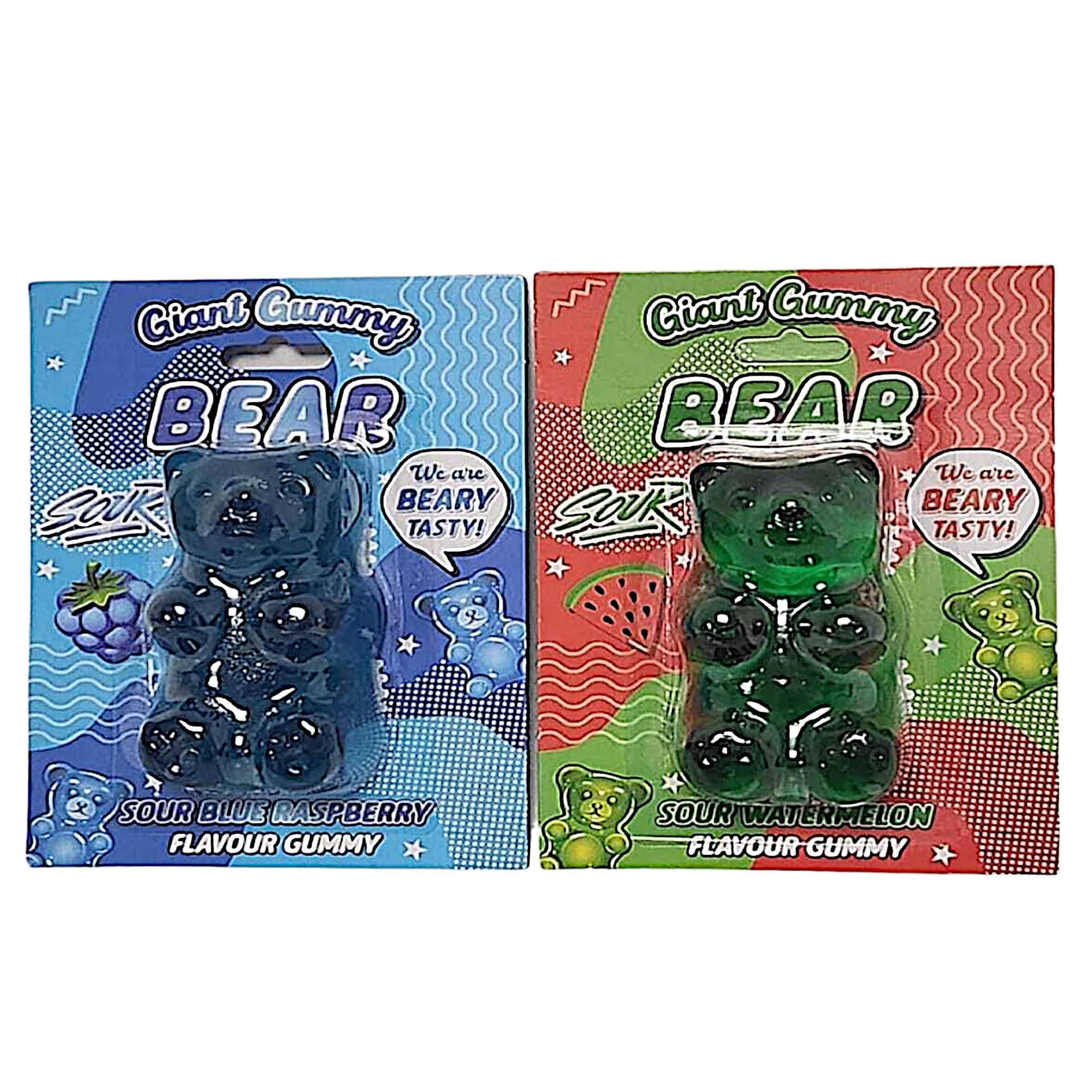 Giant Gummy Bear Set: Raspberry & Watermelon Flavoured Jelly Candy - Soft Xmas Treats Delight Stocking Filler 90 Gram Pack Of 2