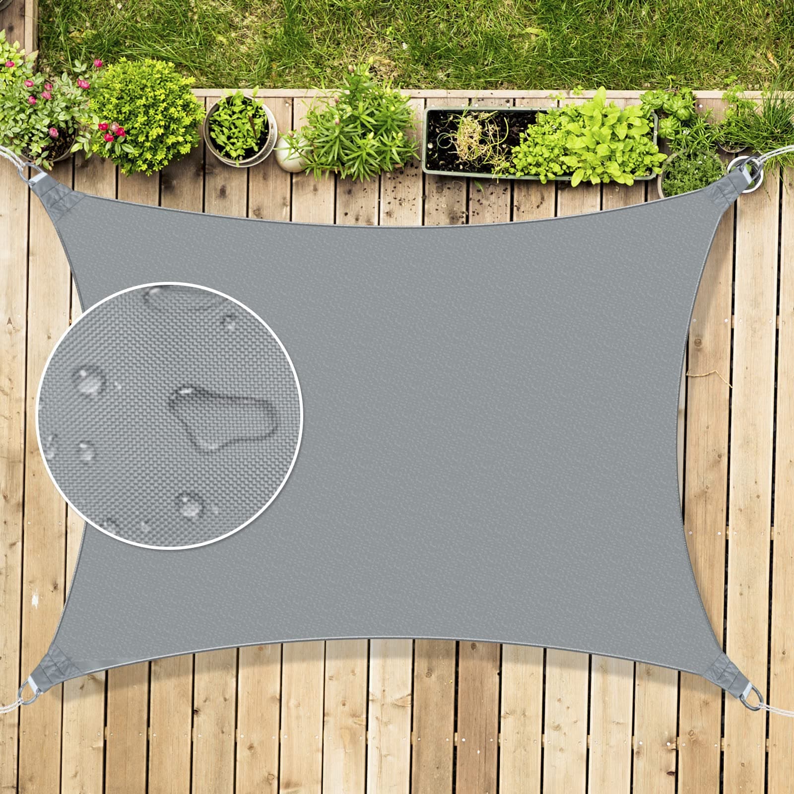 Mokani Sun Shade Sail, 3x3m Rectangle Sunscreen Awning Canopy, Waterproof Shade Sail, 95% UV Block with Free Rope, for Outdoors, Garden, Patio, Yard, Party(Grey)