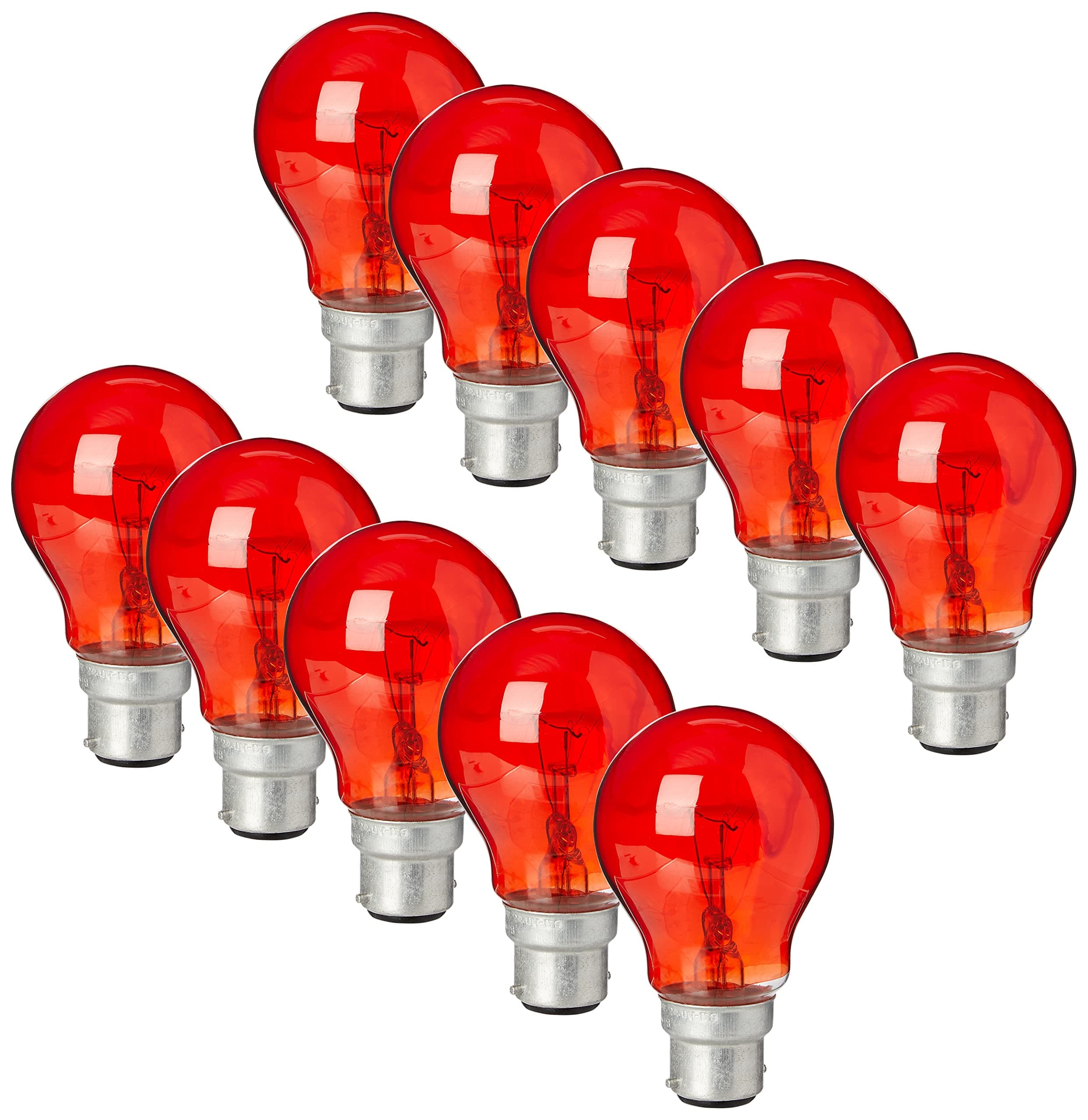 Status Incandescent GLS Fireglow Light Bulb, 60 watt Large Bayonet Cap, Pack of 10, Red, 60SGBCFG1010ent GLS Fireglow Light Bulb | 60 watt Large Bayonet Cap | Pack of 10 | Red | 60SGBCFG10