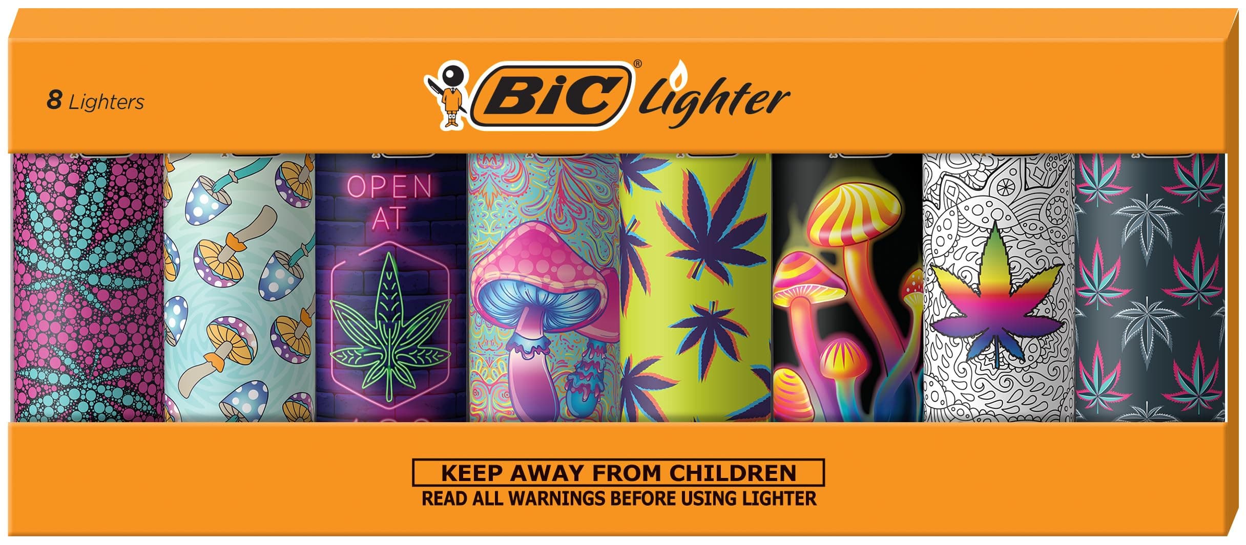 BIC Maxi Pocket Lighter, Special Edition Counterculture Series, 8 Count Pack of Lighters