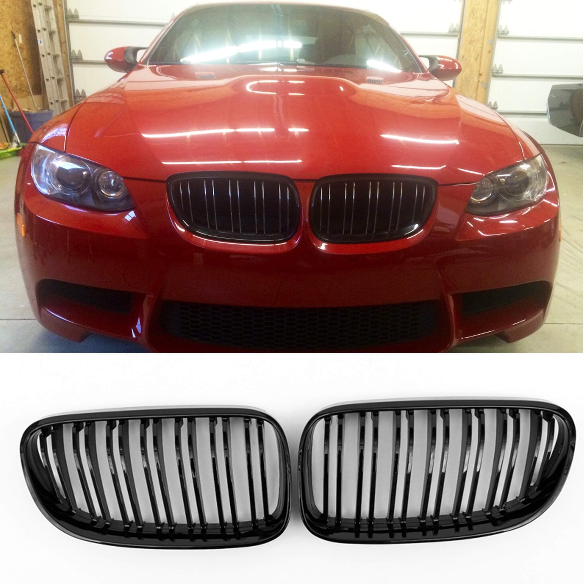 E92 Grille, ABS Front Kidney Grill Grille for BMW 3 Series E92 E93, Not for M3 (LCI 2010-2013, ABS (Gloss Black))