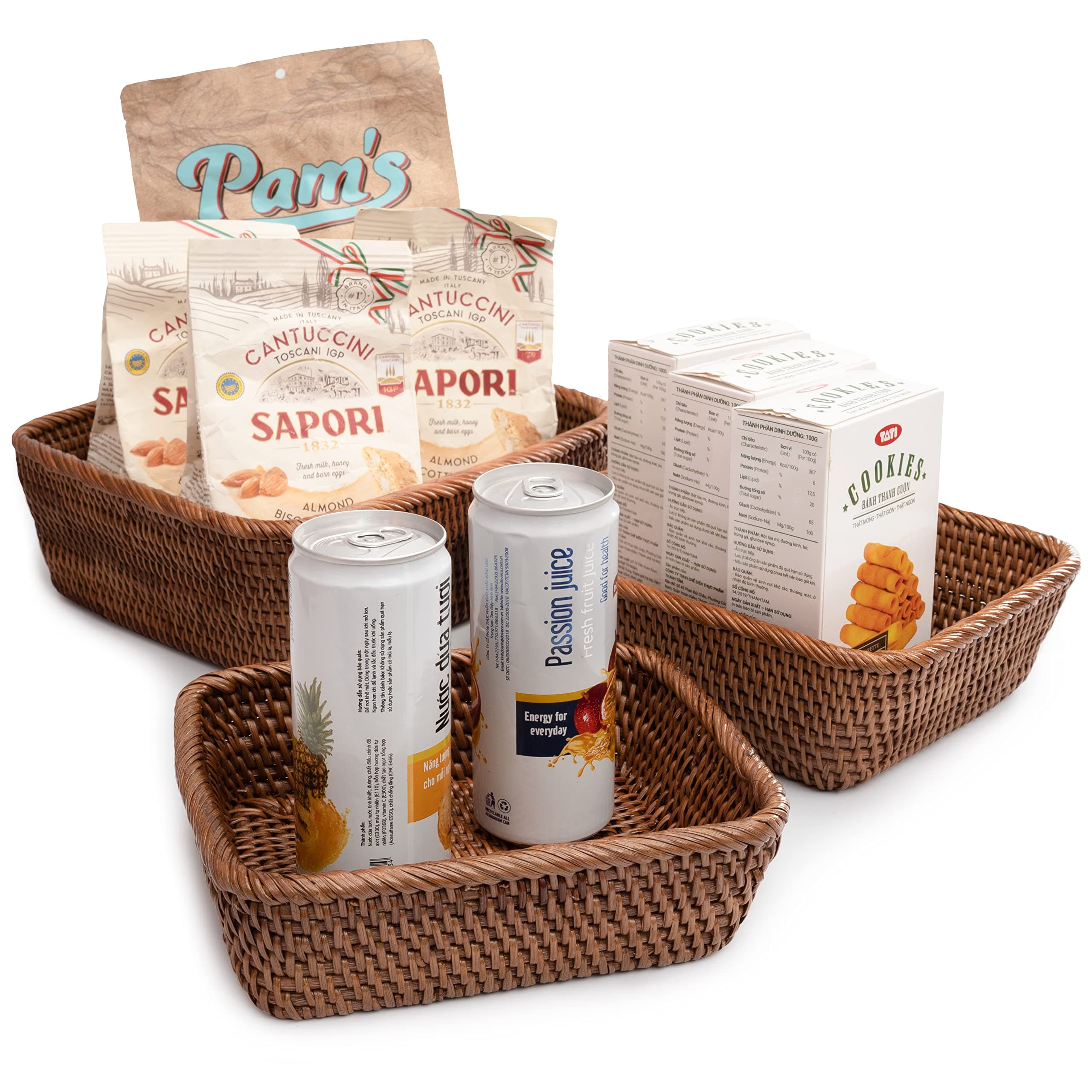 CELEZAR square wicker baskets for storage Set of 3 (Dark Brown)