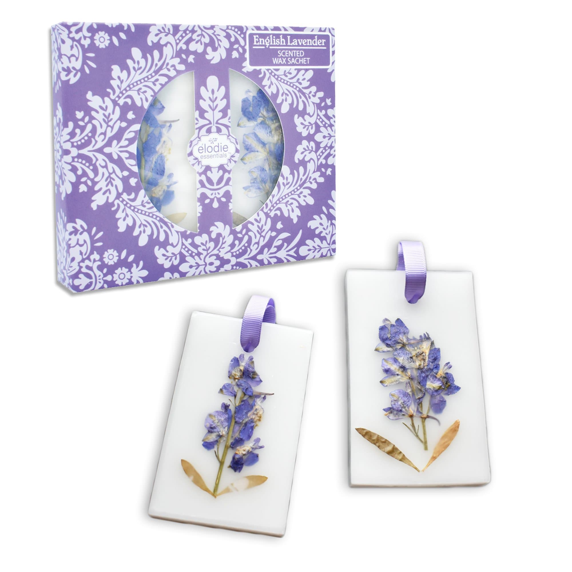 Elodie Essentials Botanical Lavender Scented Sachets Gift Set, 2 Hand Poured Sachets With Naturally Dried Flowers, English Lavender, by