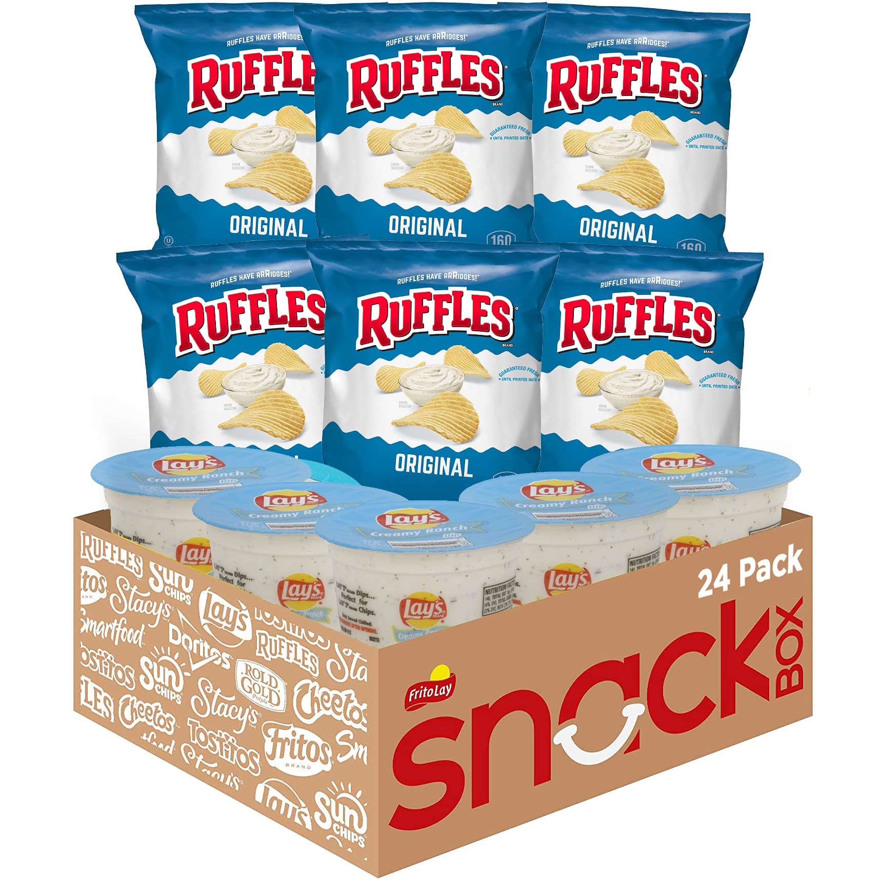 Ruffles Chips and Lay's Ranch Dip Cups Variety Pack, (Pack of 24)