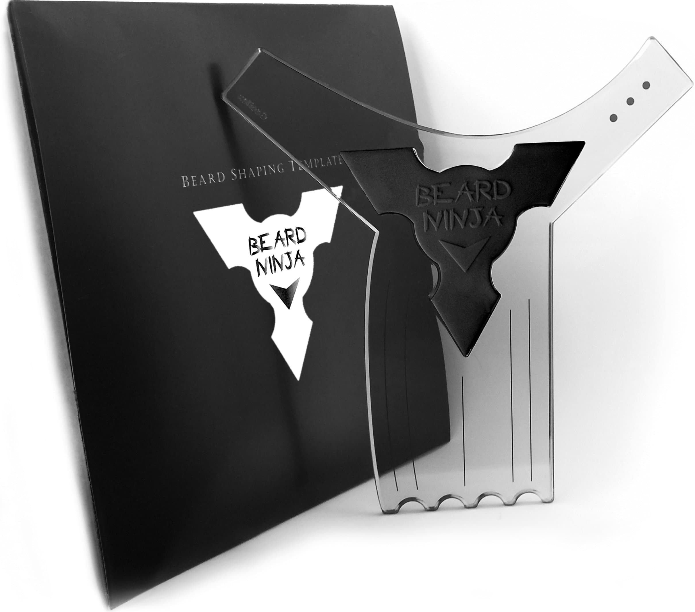 The BEARD NINJA - Beard Shaping Tool Template. Clear Shaper Guide for Lineup & Edging. Transparent Stencil Styling Goatee, Mustache & Neckline + Curve/Step or Straight Cut +Anti-Slip Grip (Black)