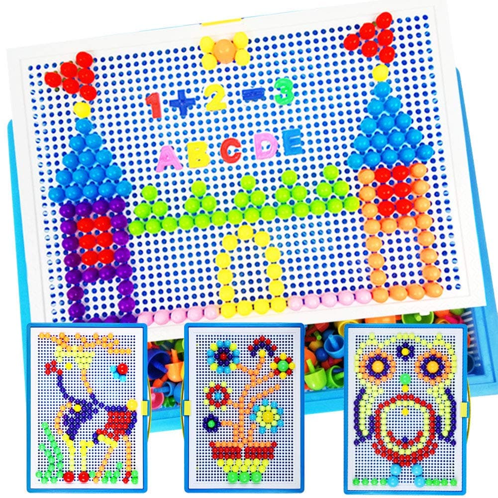 Lemical 380 PCS Creative Jigsaw Puzzle Mix Colour Mushroom Nails Pegboard Develop Intelligence Educational Building Block Brick DIY Mosaic Kit Toy Birthday Gift for Kids Boys Girls