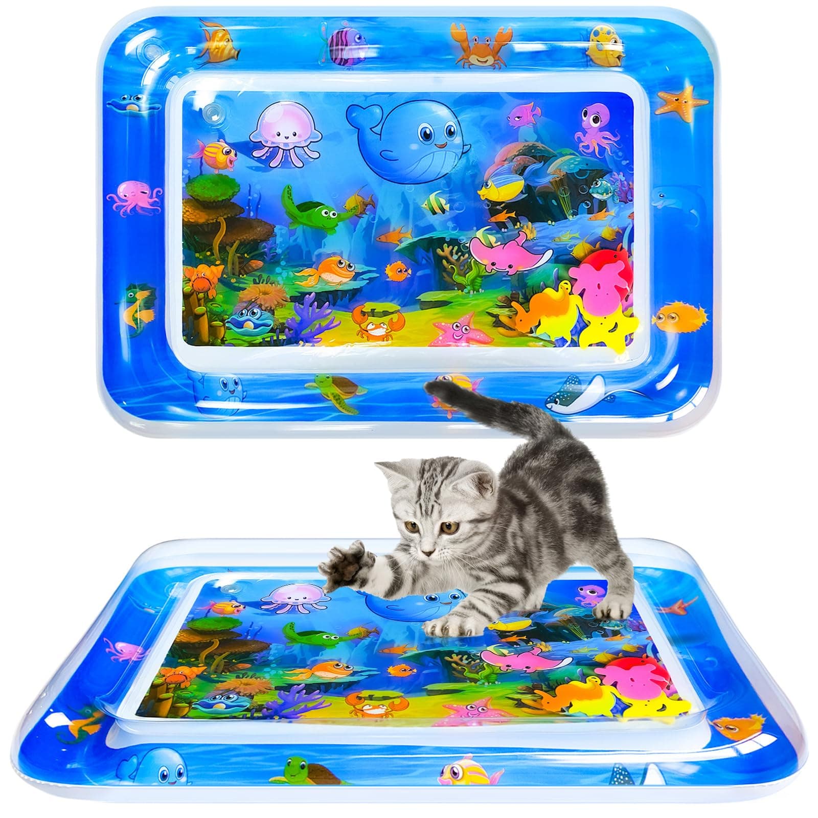 New Thickened Cat Water Mat, Anti-scratch Water Sensor Play Mat,Water Sensor Play Mat for Cats, Cool Comfort Water Sensor Pad,Interactive Toys for Cats to Play, Blue, S1001-55
