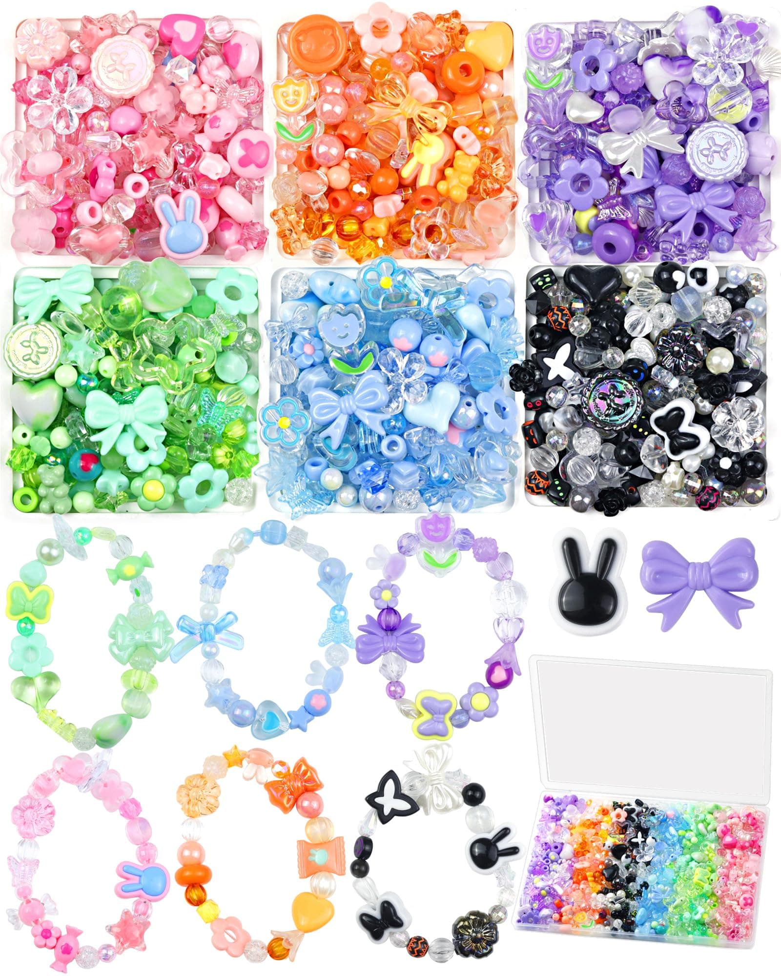 450PCS FIVEIZERO Assorted Acrylic Beads for Bracelet Making, Flower Star Heart Butterfly Candy Gummy Bear Kawaii Aesthetic Cute Beads for Jewelry Making, Keychains, Necklace, Phone Charms, DIY Crafts