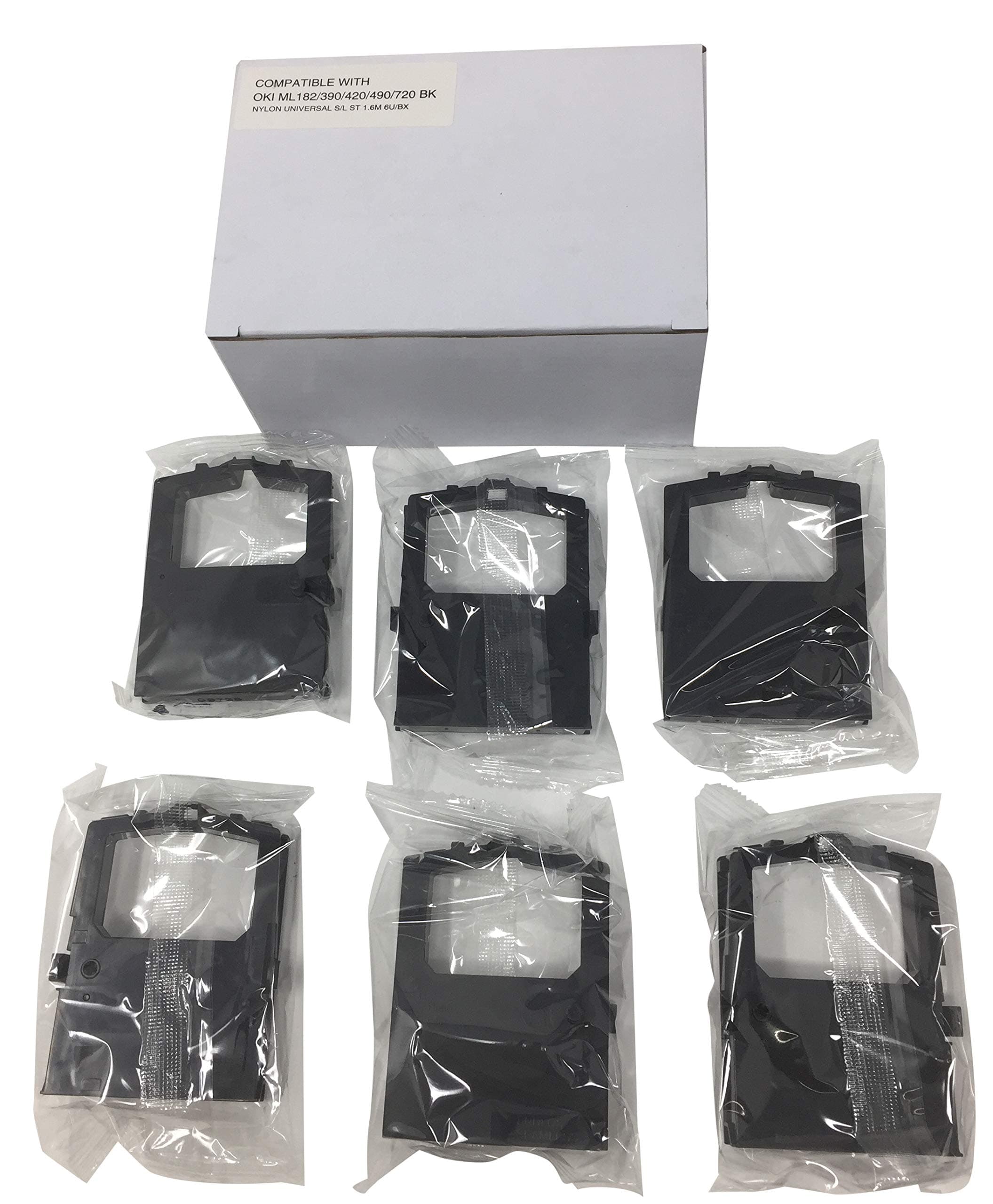 6 compatible replacement OKI printer black ink ribbon cartridge to replace OKI52102001 for Okidata Microline 321 Turbo D Impact Dot Matrix Printer