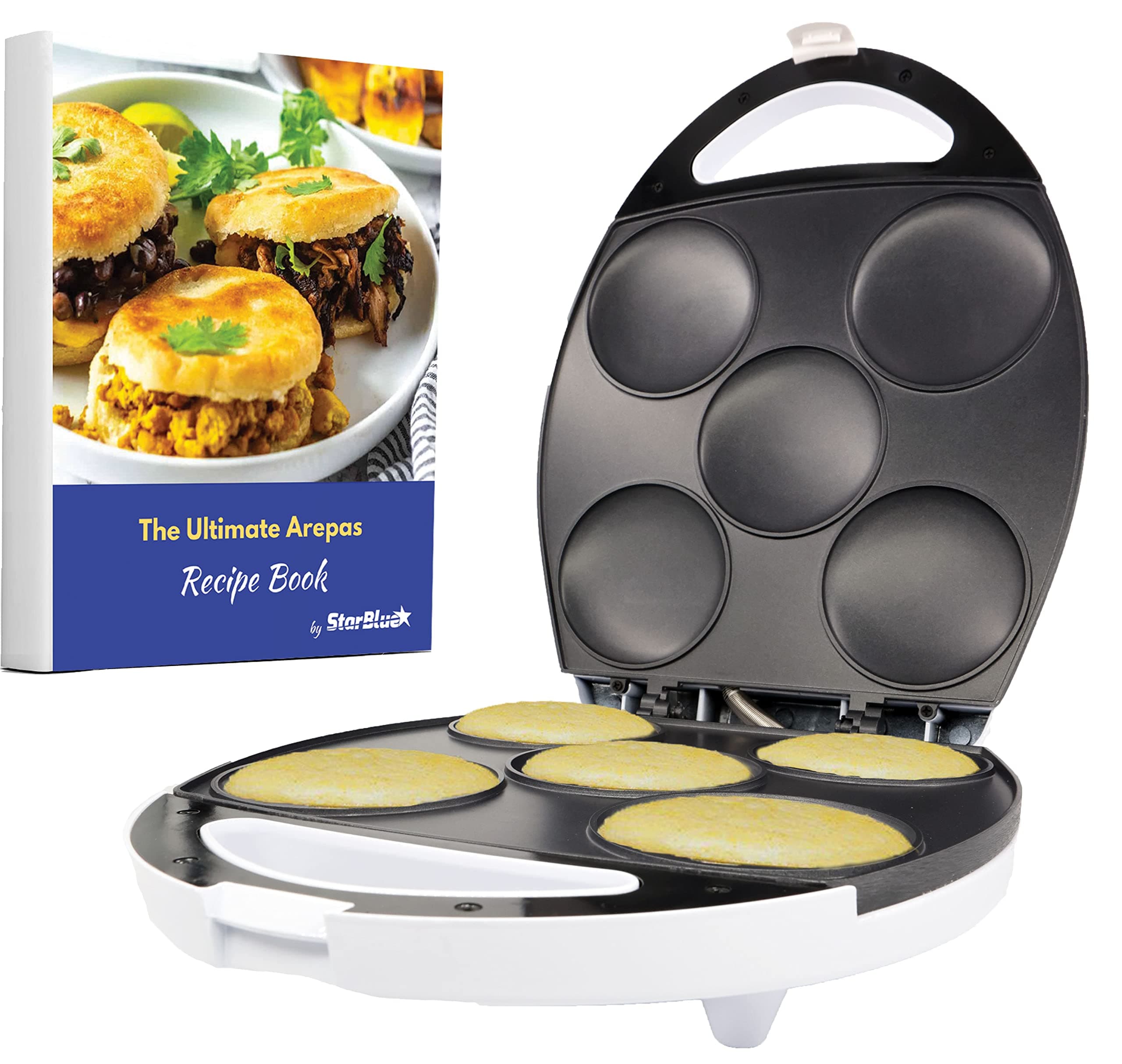 Electric Arepa Maker and Mini Pancake Maker by StarBlue with FREE Arepa Recipes eBook - Quick and making 5 Venezuela and Colombia styles Arepas in 6 minutes AC 120V 60Hz 1200W