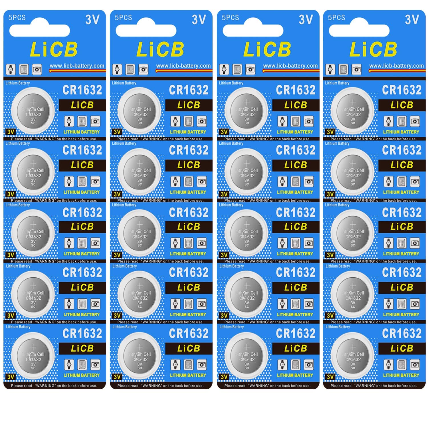 LiCB 20 Pack CR 1632 Batteries, Long-Lasting & High Capacity CR1632 Lithium Battery,3 Volt CR1632 Coin & Button Cell for Car Remote & Key Fob