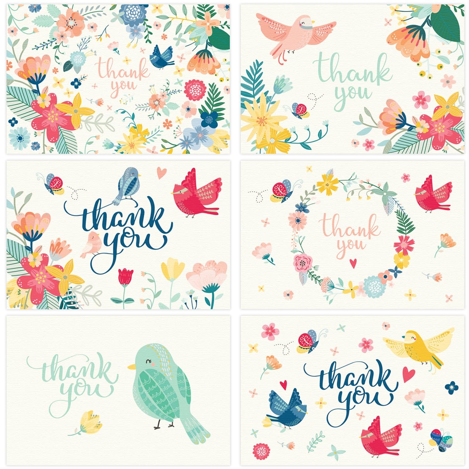 Thank You Cards - 36 Assorted Floral Blank Bulk Notes for Wedding, Baby Shower, Graduation, Bridal Party, Birthday, Business, Sympathy - with Envelopes & Gold Stickers - 4x6 Photo Size