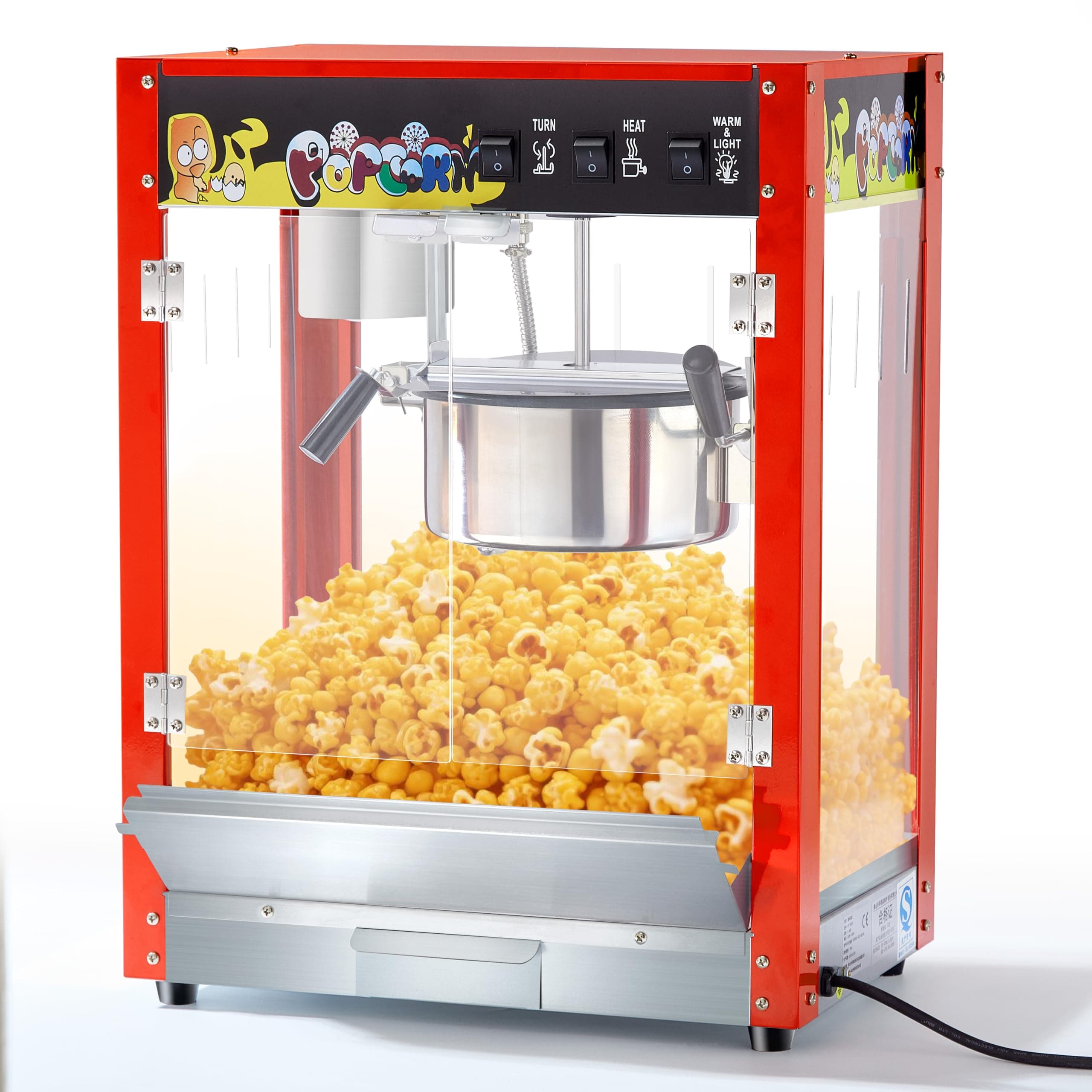 Popcorn Maker Machine, 10 Oz Kettle, 1300W Countertop Popcorn Maker for 60 Cups per Batch, Movie Theater Popcorn Popper with 3-Switch Control, 2 Scoops 1 Cup, Red (17.32''L*11.53''W*23''H)