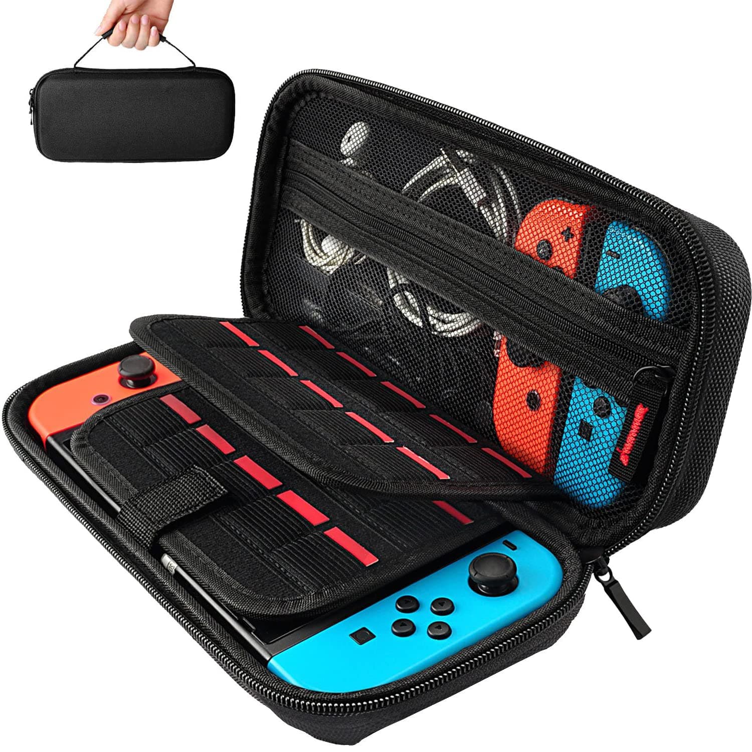 T Tersely Carry Case for Switch OLED and for Nintendo Switch with 20 Game Cards Holder, Protective Hard Portable Travel Bag Cover Shell Pouch Mesh Pockets for Accessories