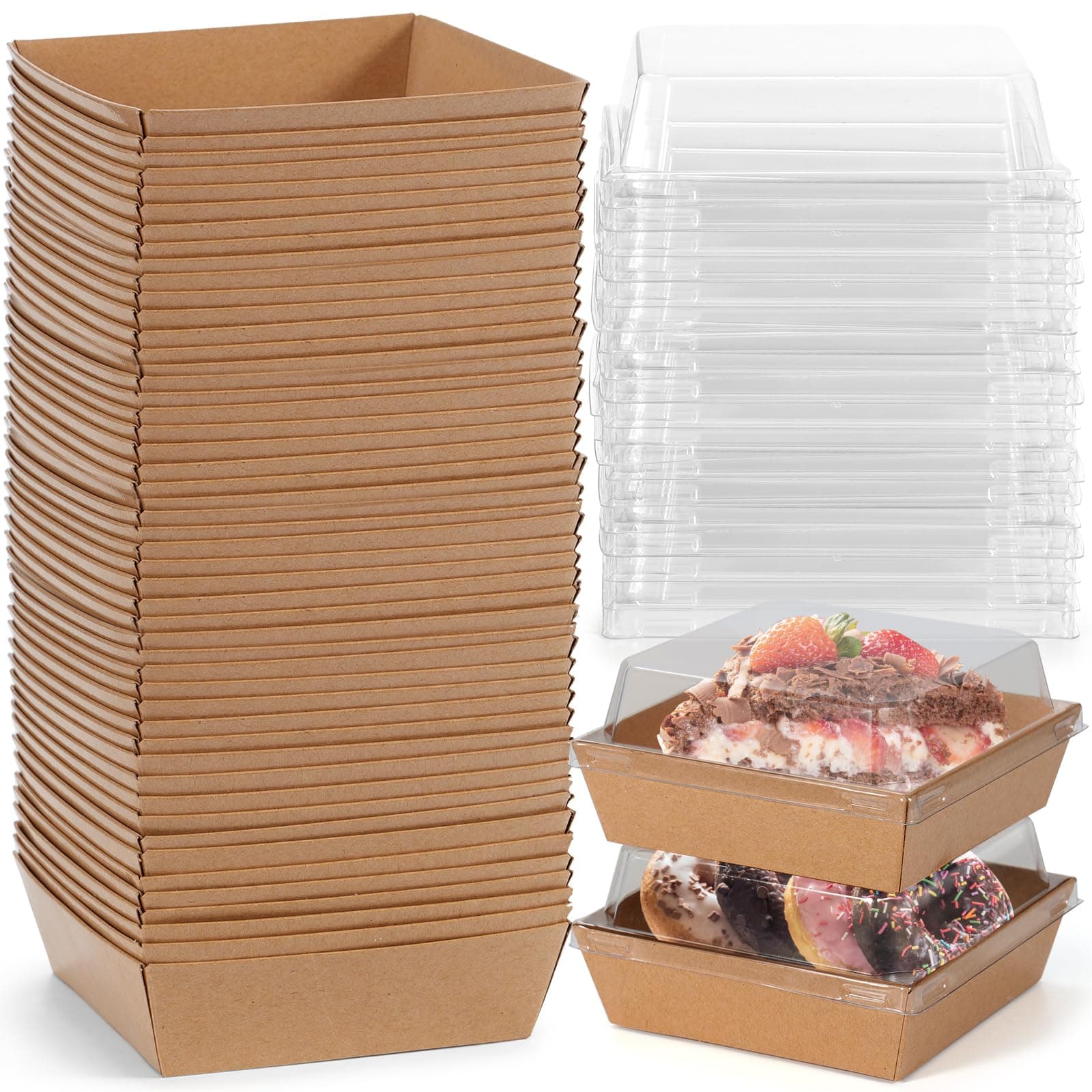 50 Pack Mini Charcuterie Boxes with Clear Lids, 4.5x4.5 Inches Dessert Boxes Square Disposable Bakery Boxes to Go Food Containers for Daughter, Wedding, Party, Strawberries, Cake & Cookies